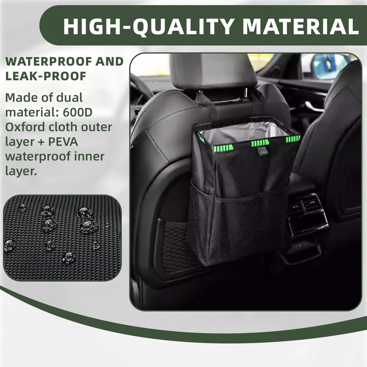 Papelera Coche,Plegable Basura Coche con 50 Bolsas de Basura,Car Accessories para Coche Oficina Hogar, Impermeable y Maloliente Multipropósito Portátil（35 * 26 * 15CM）