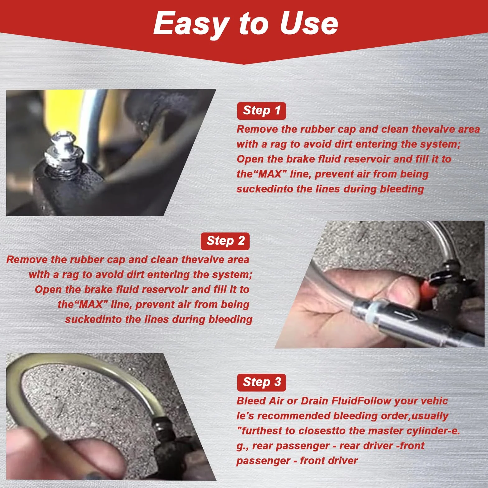 Purgador Frenos Coche, Purgador Frenos Moto con Válvula Unidireccional, Manguera Purga Líquido de Frenos Kit Herramienta Sangrado para Sistema Hidráulico de Moto/Coche, Kit para Uso