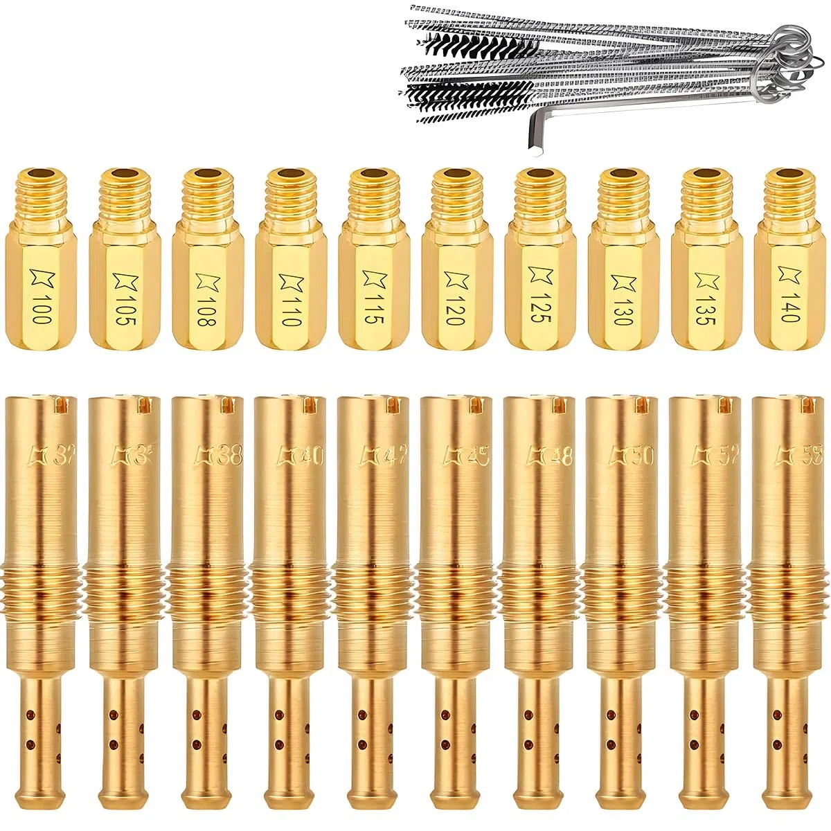 Kit de 20 chiclés principales de carburador para PWK Keihin OKO CVK KOSO PE PWM 10 chiclés principales 100 105 108 110 115 120 125 130 135 140 10 chiclés de piloto 32 35 38 40 42 45 48