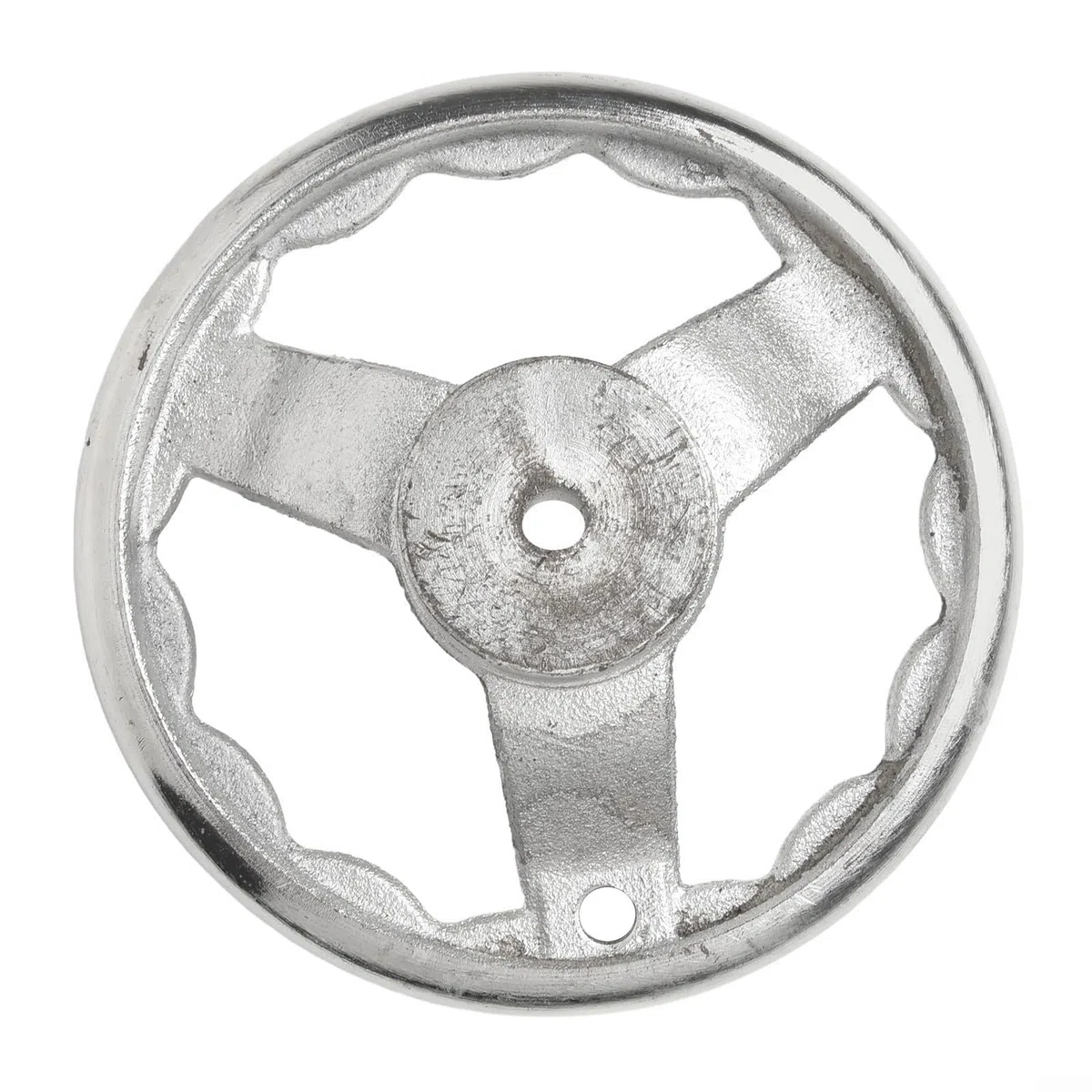Volante de acero cromado de 3 radios para máquinas industriales, material de hierro fundido con anillo interior corrugado para un mejor agarre (6 pulgadas)