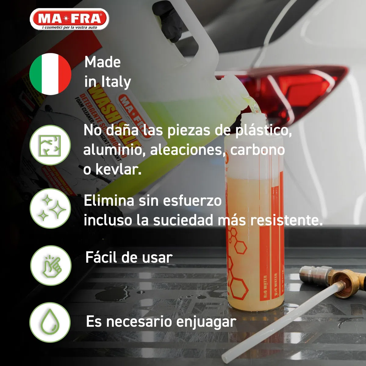 Ma-Fra, Wash Self - Limpiador desbloqueador Concentrado para hidrolimpiadora, para Prelavado de Coche, 5000 ml