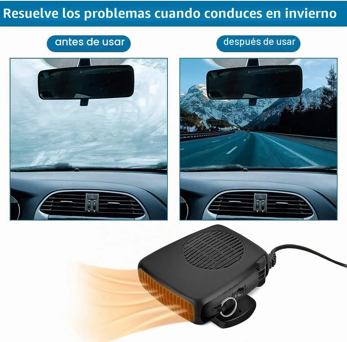 Showvigor Calefactor Aire 12V y Mini Calefactor Portátil, Ventilador Calefactor 2 en 1 para Desempañado Rápido y Calefacción/Enfriamiento en el Coche