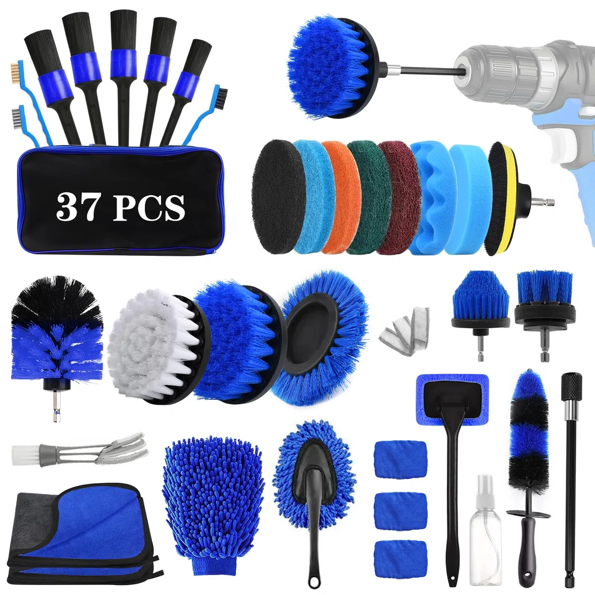 UCAMP Kit Limpieza Coche,37 Piezas Cepillo Limpieza Coche,Juego de Herramientas de Cepillo de Neumáticos,Kit de Limpieza Coche Kit Detailing Coche,Juego de Cuidado Interior y Exterior del Automóvil
