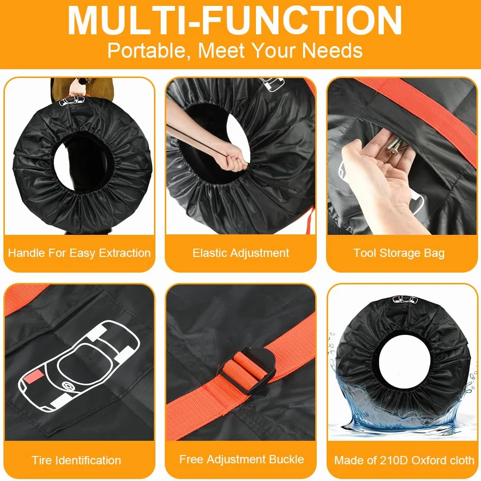 4 bolsas para neumáticos, funda de repuesto para llantas de coche de 13 a 18 pulgadas,Tyre Covers Con asa para protección de Ruedas,transporte y almacenamiento limpios,negro S(diámetro de 66 cm)