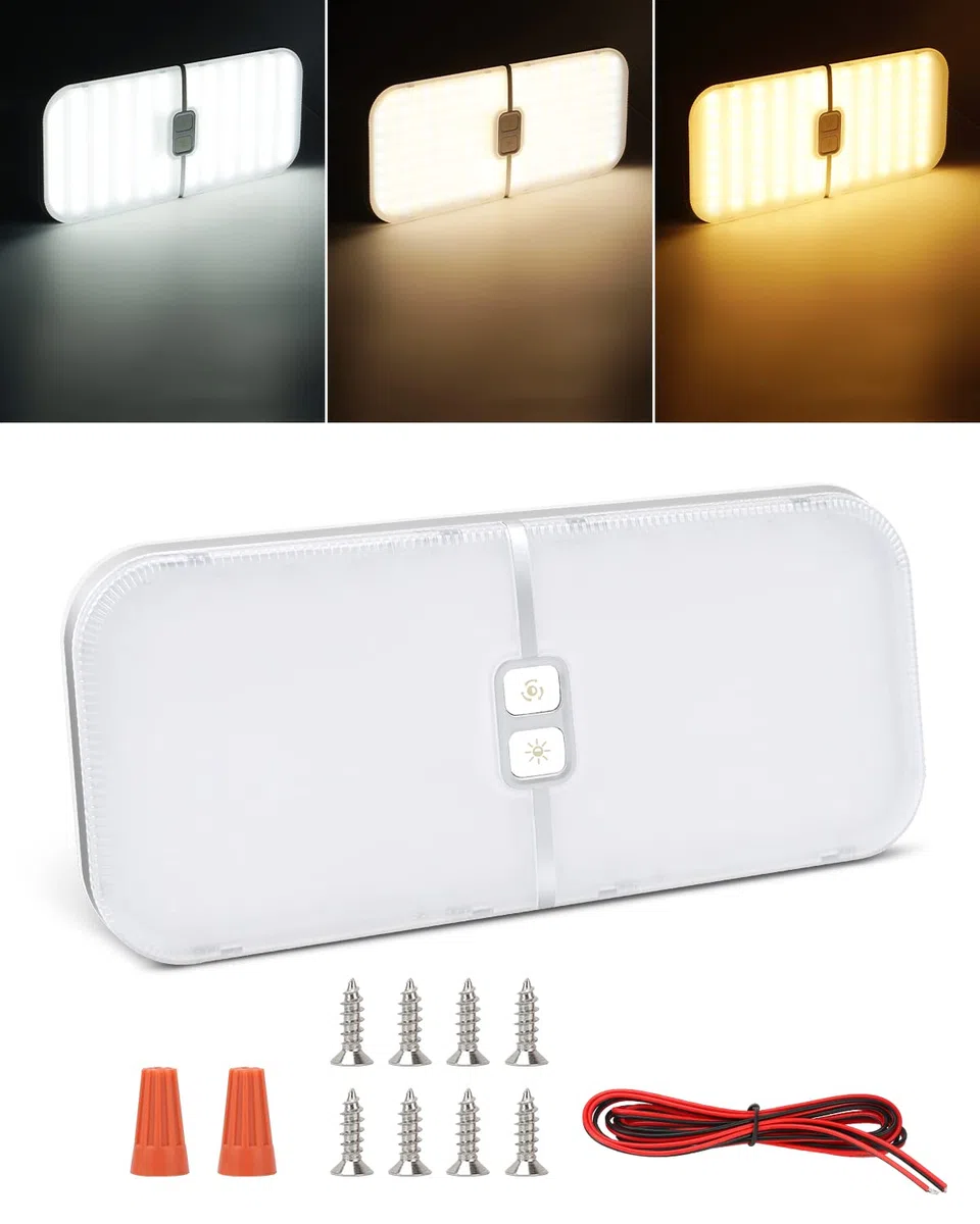 SUPAREE Luz LED 12V Plafón Dimmable con Interruptor para Camper, Autocaravana, Caravana Interior, Van RV, Furgoneta, Coche - 2800K-6500K 3 Colores 1PC