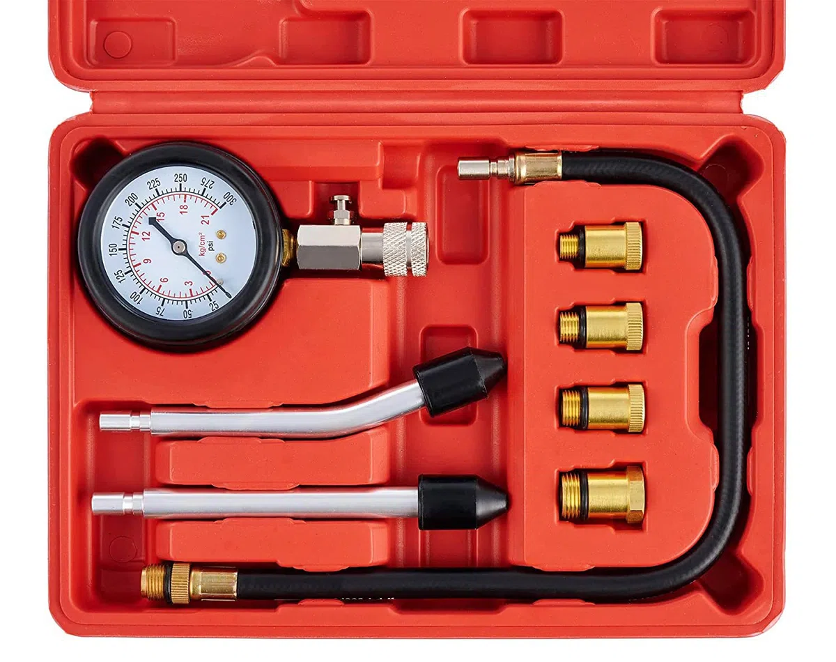JOMAFA Compresimetro gasolina comprobador de compresion para motores gasolina universal, 8 piezas