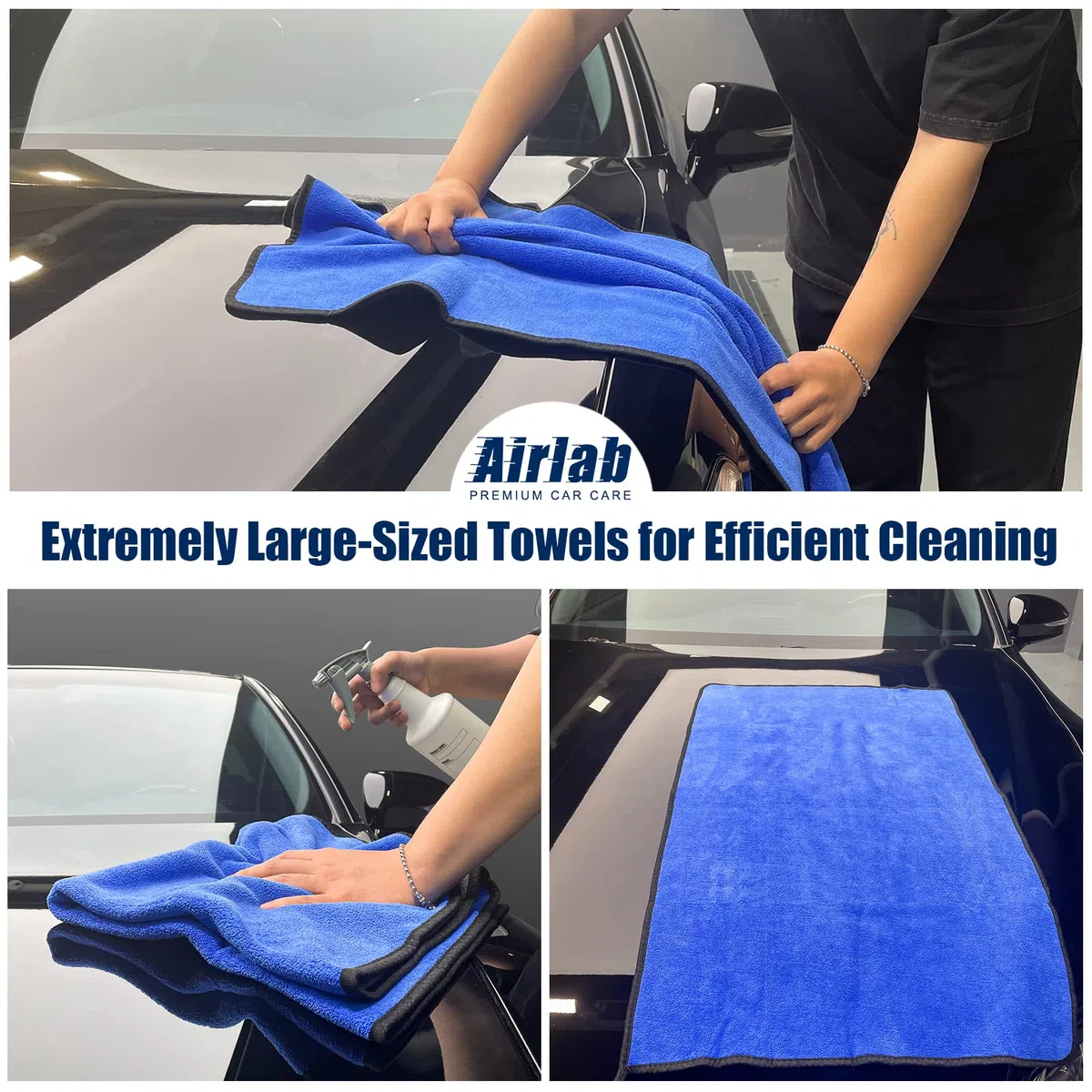 Airlab Grande Toalla Secado Coche 90x60 cm XXL, Bayeta Microfibra, Toalla Microfibra Coche Sin Pelusas & Sin Rayas, Paños de Limpieza Super Absorbente, Balletas para Vehículos, Cristales, 500 gsm
