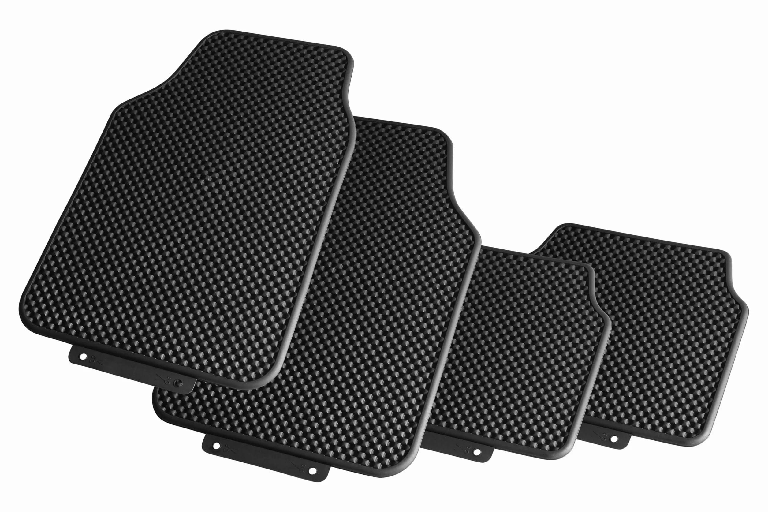 Juego de Alfombras de Goma Sorrento para Coche Universales. 100% PVC Reciclado, tamaño 68x45 cm / 48x38 cm. Antideslizantes. Protegen el Suelo Original.