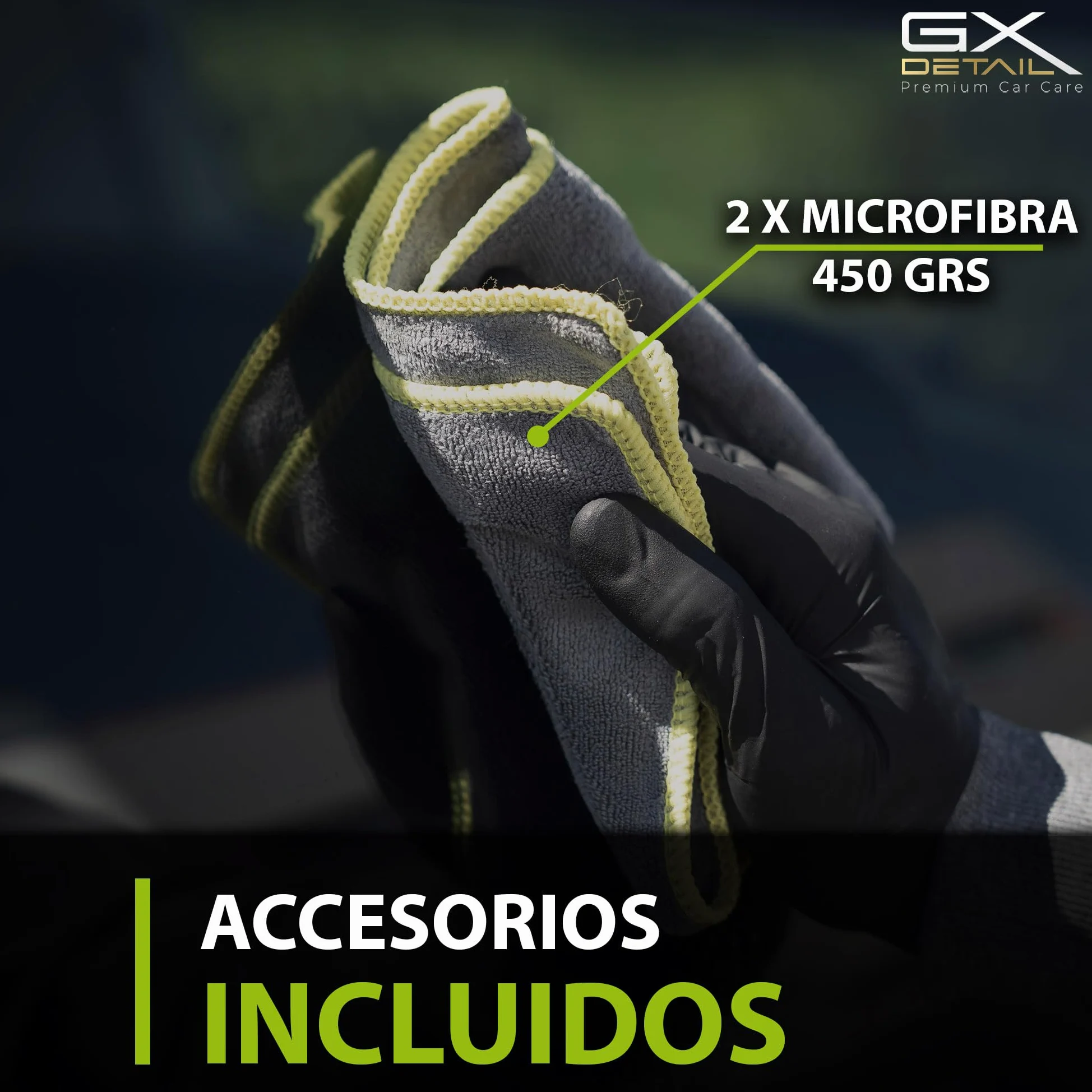 GxDetail Limpiacristales Coche 1 Litro - Glass Cleaner - Incluye Guantes de Nitrilo y 2 Microfibras - Limpia Cristales Triple Acción - Sin Marcas - Limpia Cristales Profesional – Formula con Alcohol