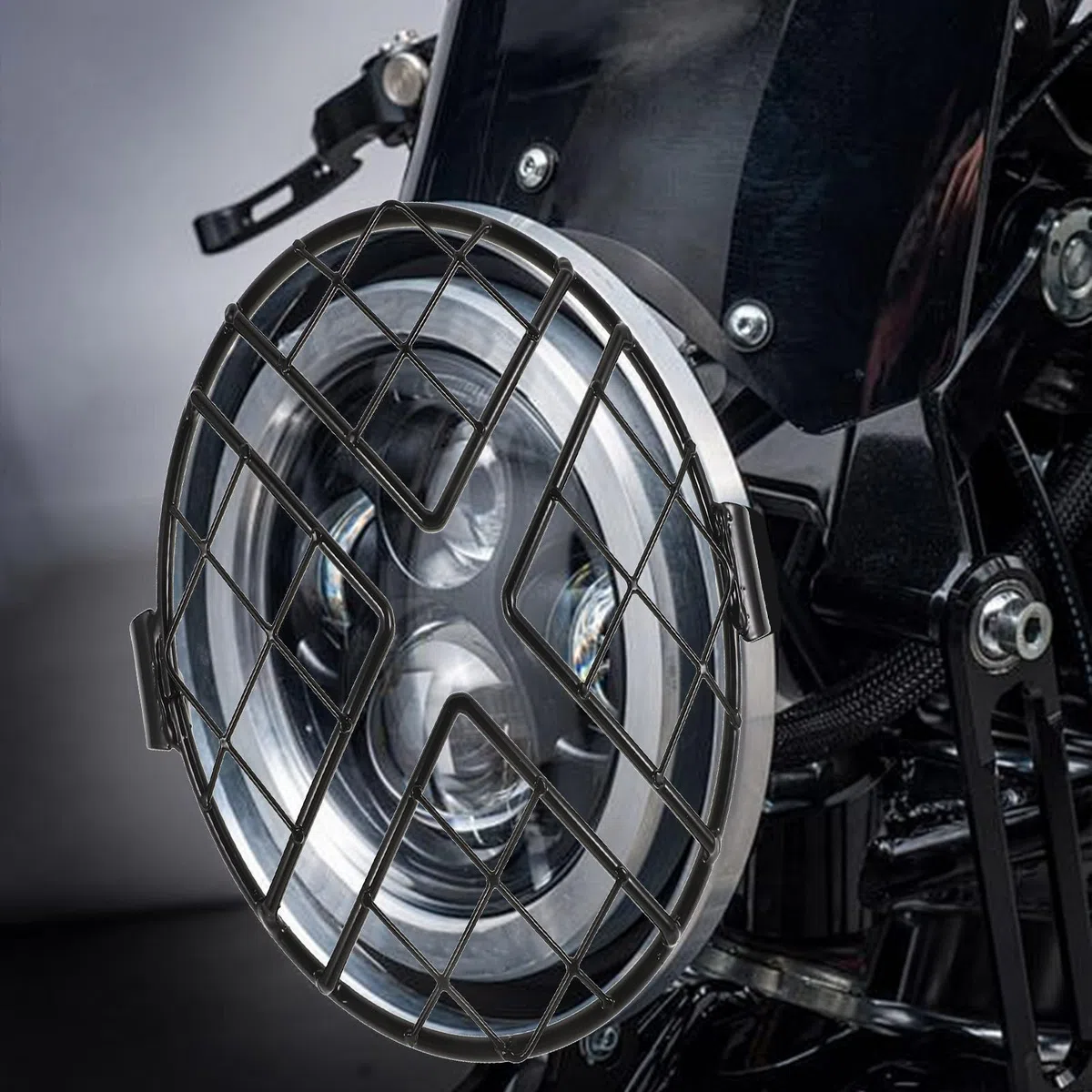 Protector de Faro de Motocicleta Rejilla de Malla Negra para Montaje Lateral, Cubierta para Protección contra Impactos en Conducción de Motos