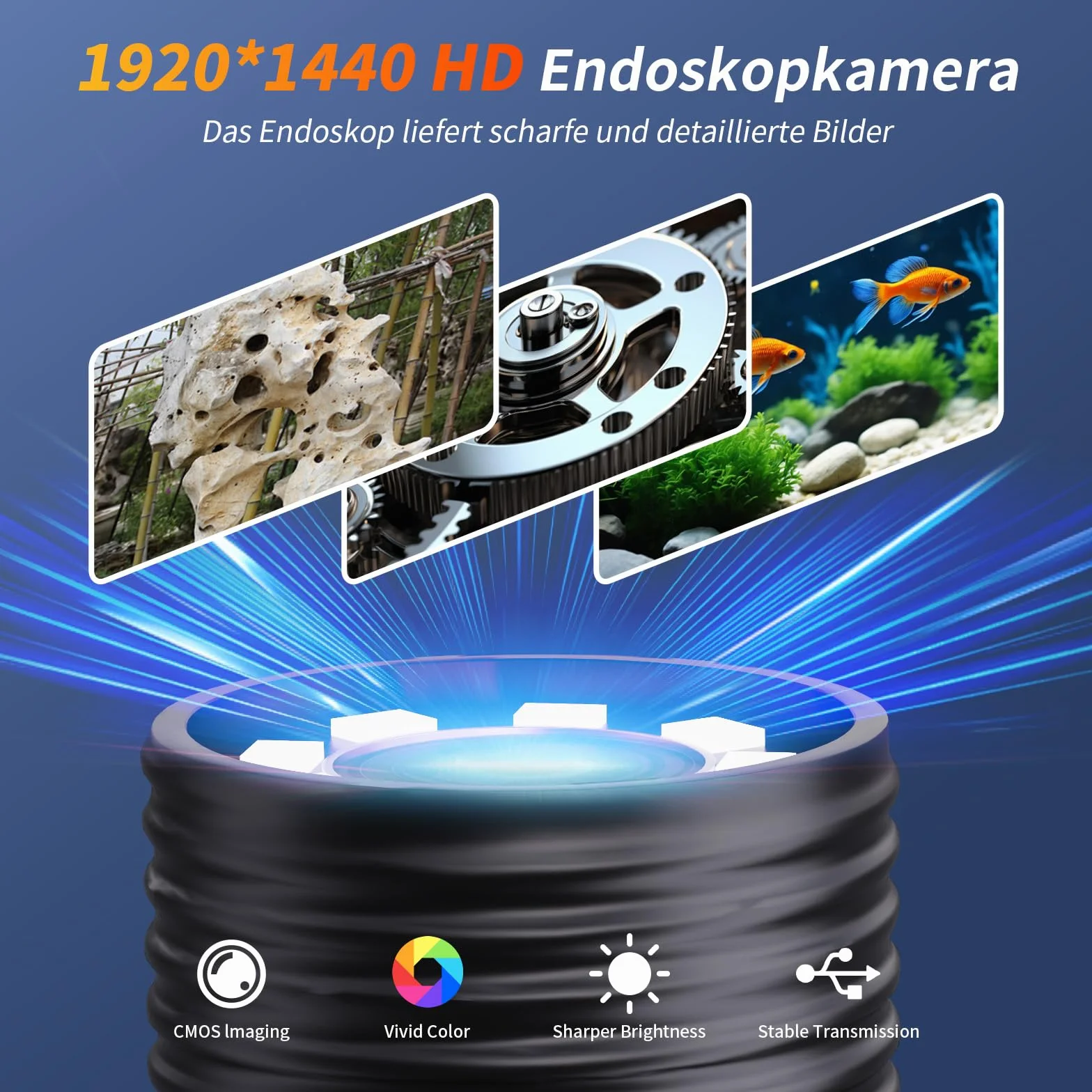 Endoscopio Cámara de Inspección - 3 en 1 USB Cámara endoscópica, Endoscopio Para Movil de Cable Semirrígido, IP67 Impermeable con 8 luces LED Sonda de 7,9 mm para Android, iPhone(5M, No Necesita WiFi)
