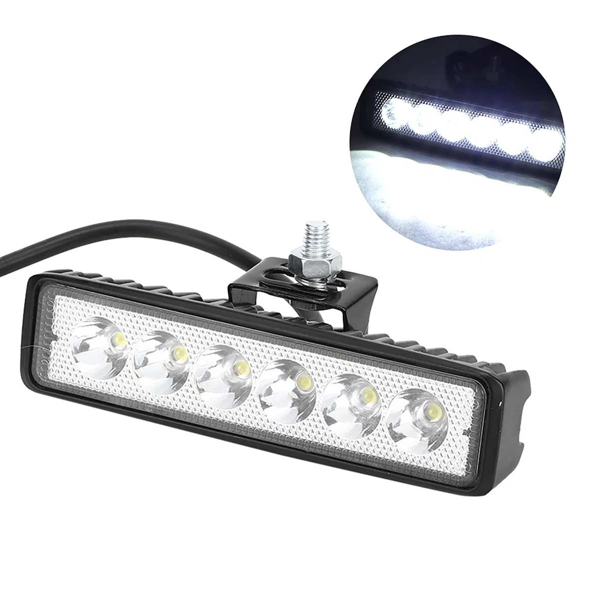 18W Barra Luz LED, Akozon 12V 6 Faro Trabajo Foco Proyector Coche Lámpara de Trabajo Luz Diurna Modificación del vehículo IP67(Negro)