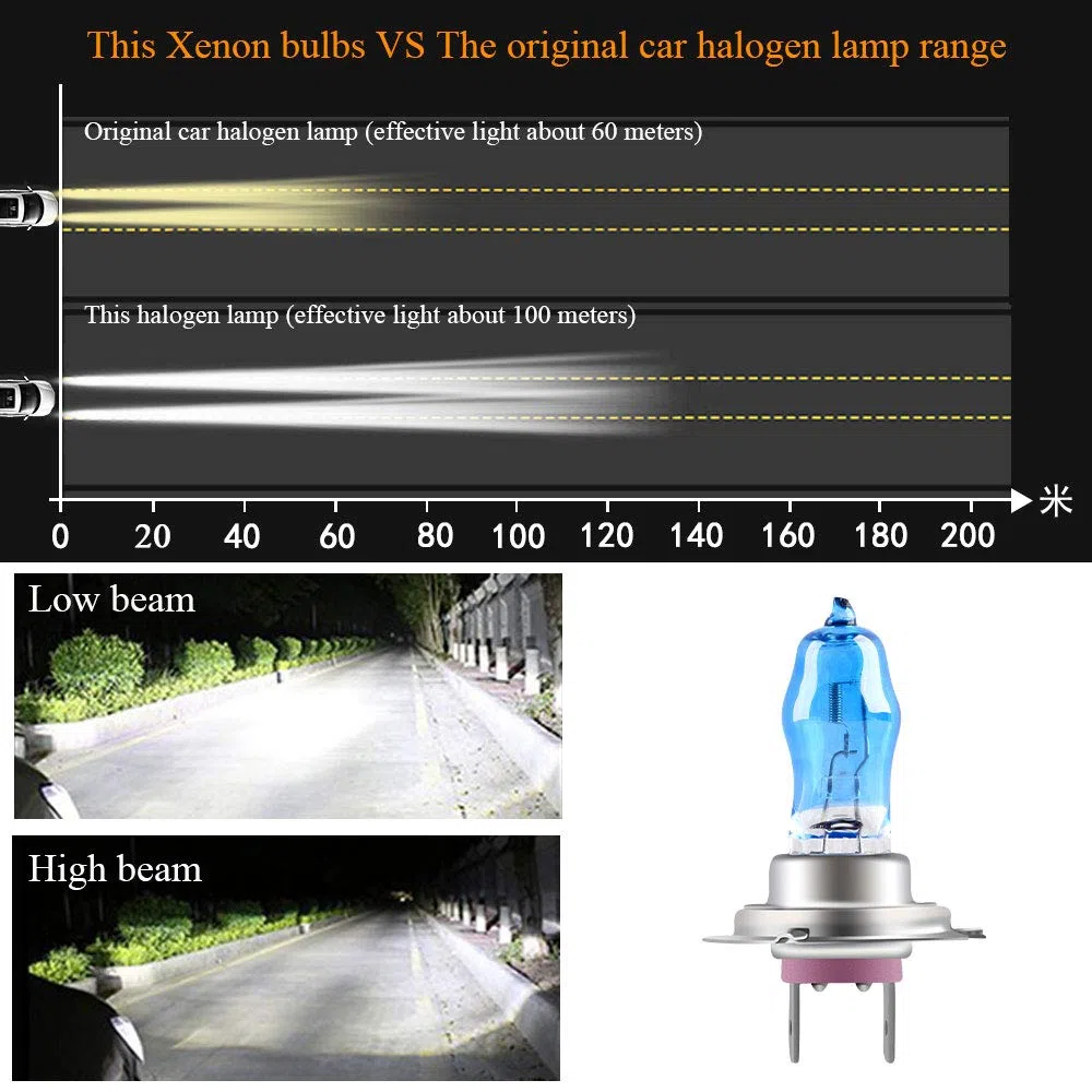 2 piezas H7 100W bombillas halógenas de faros xenón blanco 6000K 12V Auto luces antiniebla del coche DRL