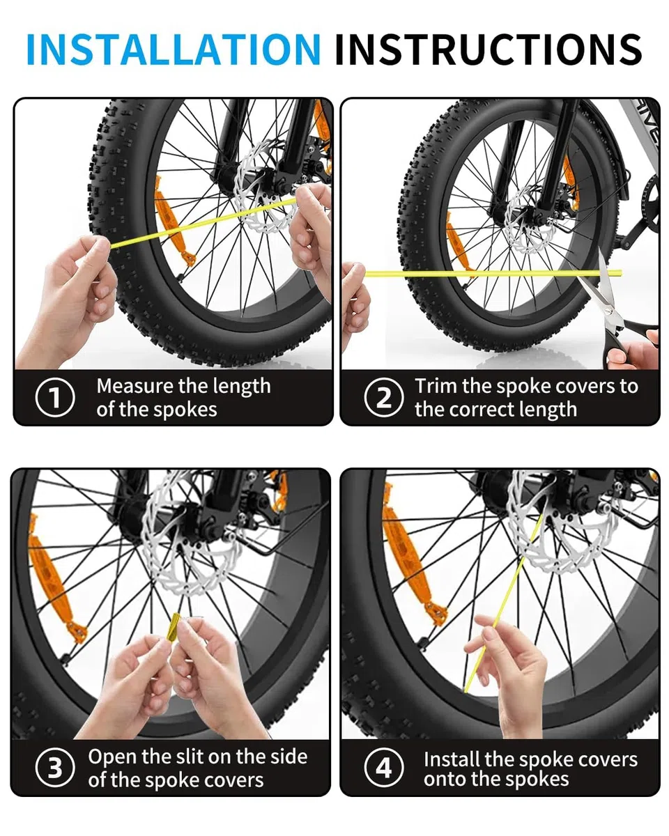 E-riding Fundas universales para radios de bicicleta, 72 unidades de fundas universales para radios de motocicleta, cubierta de radios de moto de cross, ribete de tubo para llantas de radios de 8 a 21