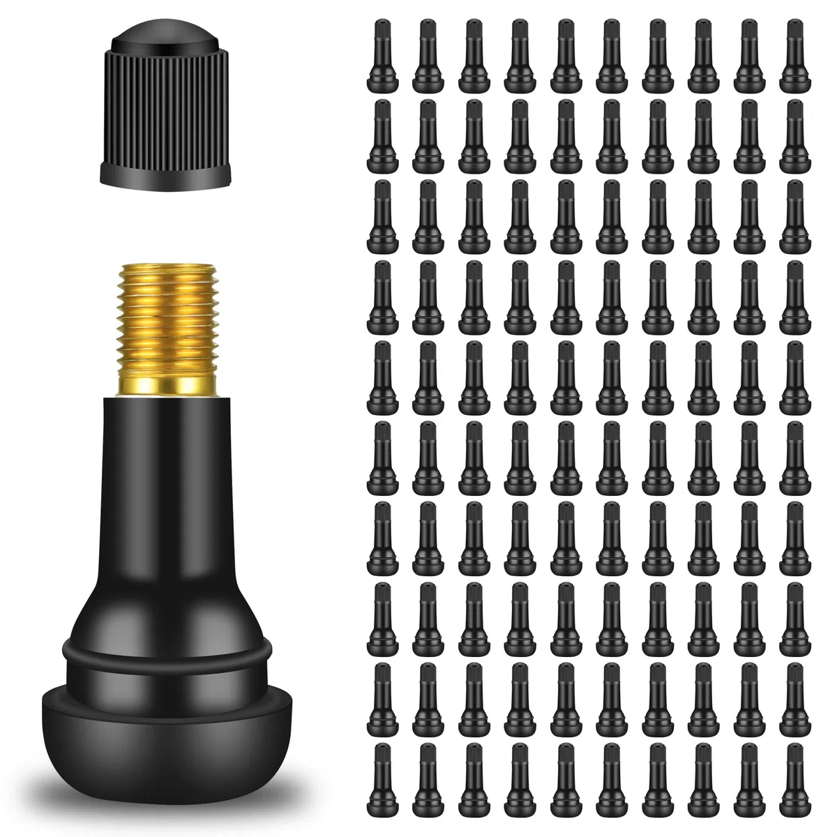 Zocipro 100Pcs TR414 Válvula de Goma para Neumáticos, Snap-in Tire Válvula del Neumático con Tapas de Polvo, Válvulas Rueda Universales para Llantas sin Cámara de Aire de Coches y Motos