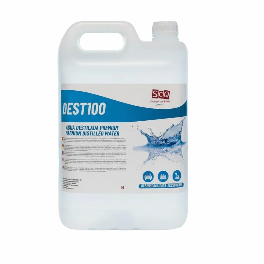 Agua destilada 100% pura 5 L, ideal para baterias, planchas, humidificadores, limpieza, motores, CPap, laboratorios. Agua desmineralizada, agua desionizada. conductividad inferior a 1 microS.