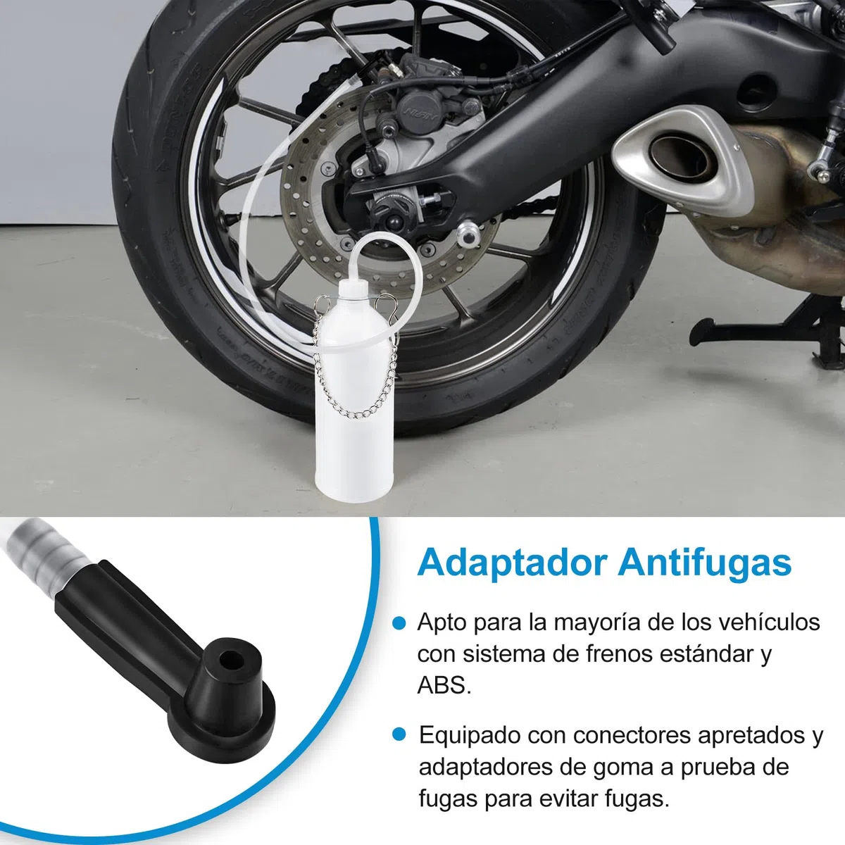Purgador Frenos Coche, Deposito Liquido de Frenos 1L con Manguera de 60 cm y Adaptador de Goma, Psangrador de Frenos Moto, Apto para la Mayoría de los Sistemas de Purga de Frenos