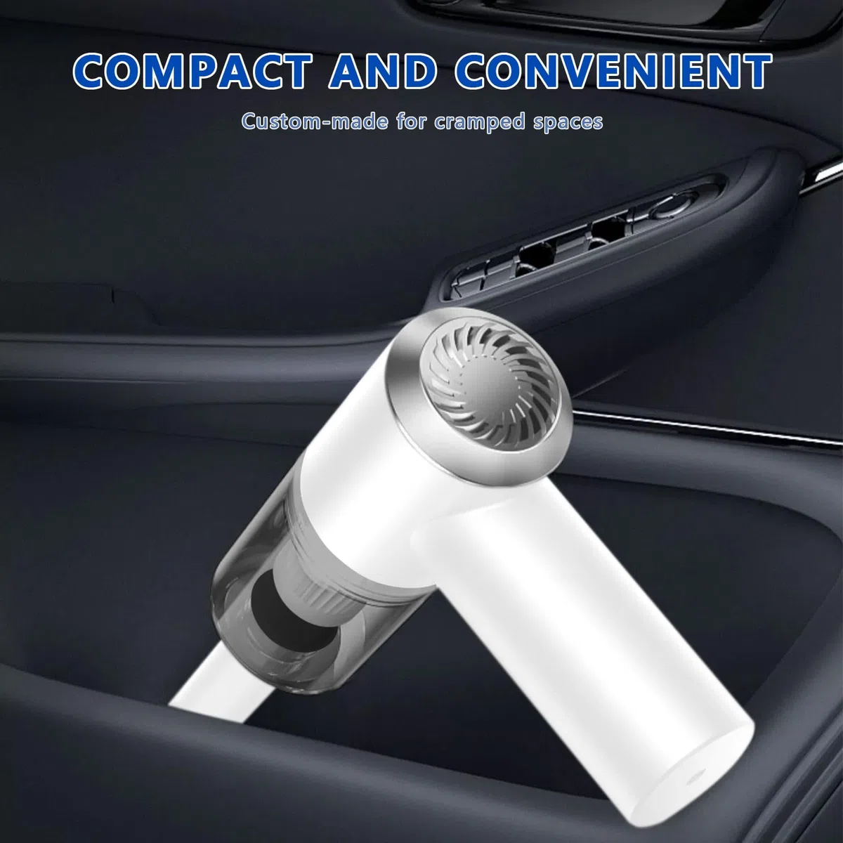 Primizia Mini Aspirador Coche Potente, Aspiradora sin Cable Carga USB, Vacuum Cleaner de Coche Inalámbrico Potente (6000 Pa, 120W,7.4V),Blanco