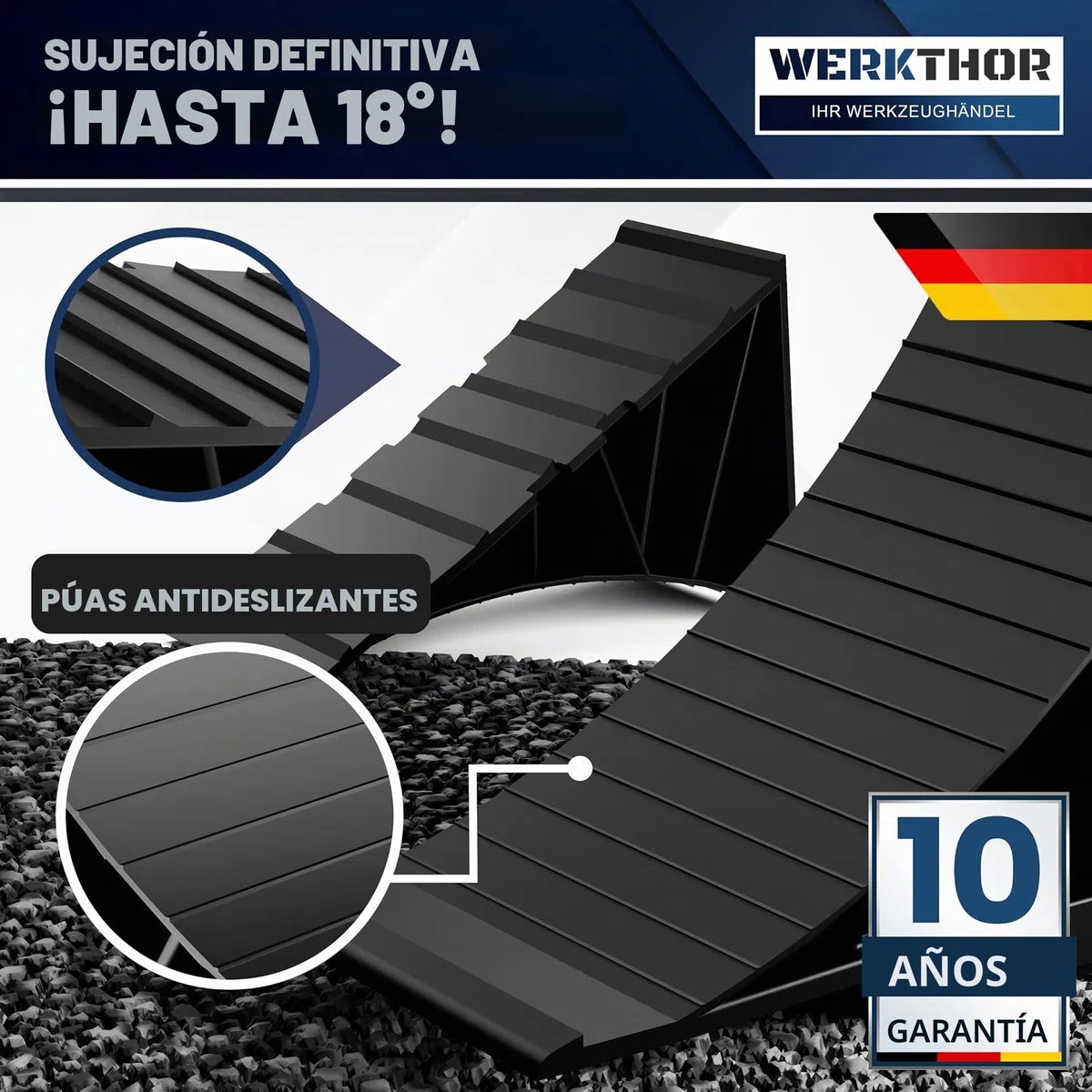WERKTHOR Calzos de Rueda con Soporte [Juego de 2] y Material de Fijación - Calzos de Rueda para Remolques de hasta 1600kg de Carga por Eje - Cuñas Accesorios para Remolques de Coches (Montables)