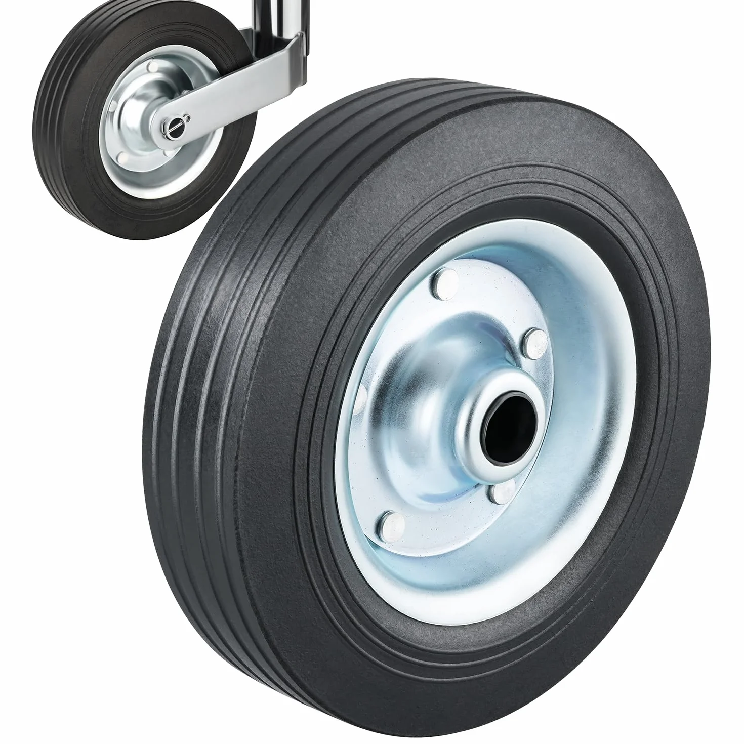 Rueda de repuesto para rueda de apoyo, 200 x 50 mm, neumáticos de goma maciza sobre llanta de acero para remolques y caravanas, carga de apoyo de 150 kg, pieza de repuesto robusta