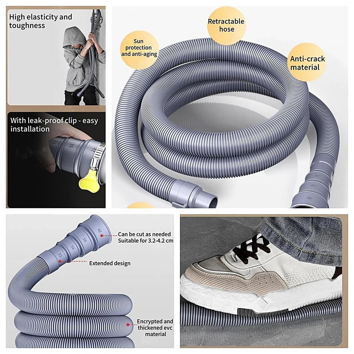 Kit de Manguera para Aguas Residuales de Autocaravana | Tubo De Drenaje Flexible E Impermeable Para Caravanas - de Evacuación de Aguas Residuales para Extensión de Remolque en