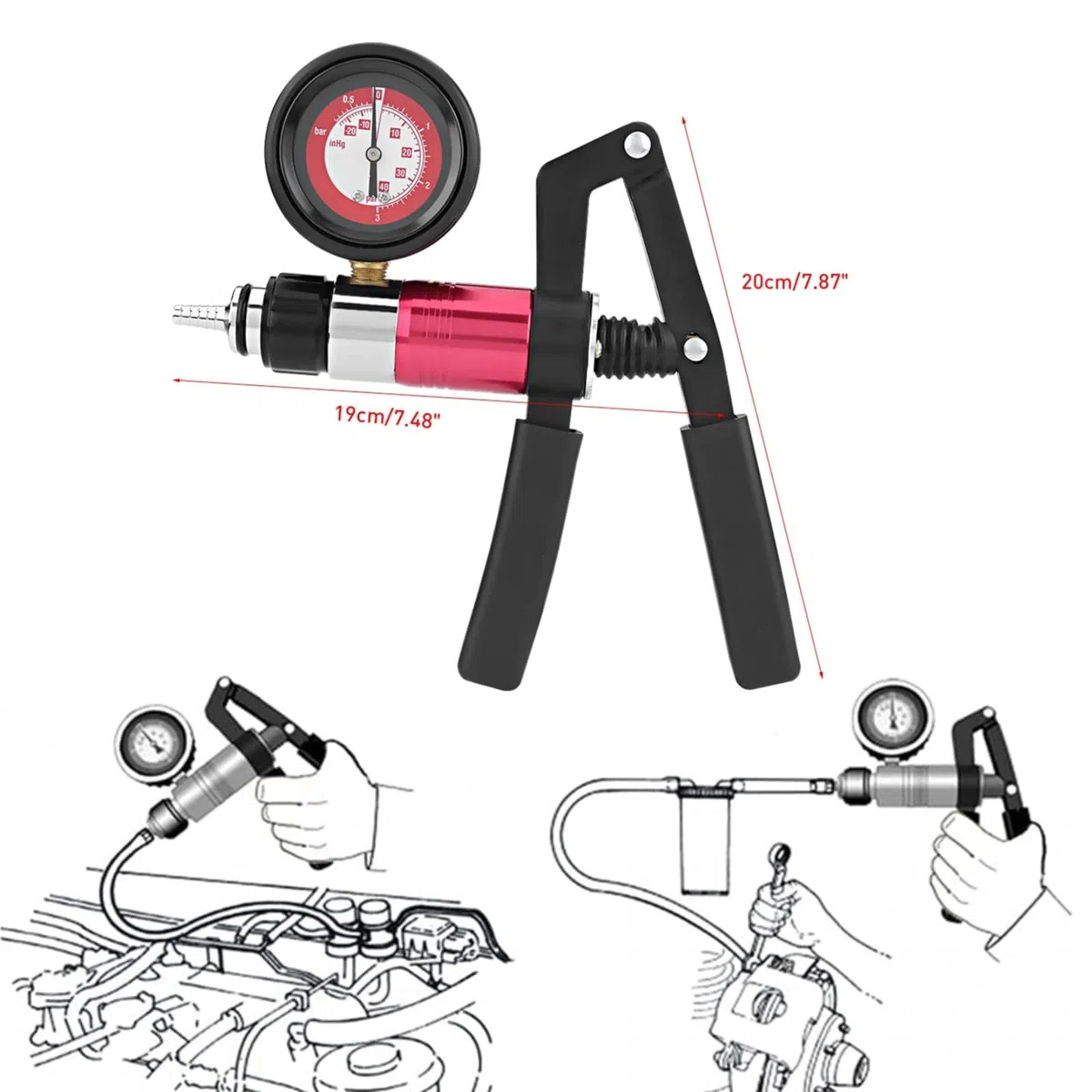 Kit de ventilación de Freno, Kit de Prueba de Bomba de vacío Manual de manómetro, Adecuado para automóviles, Motocicletas y Camiones