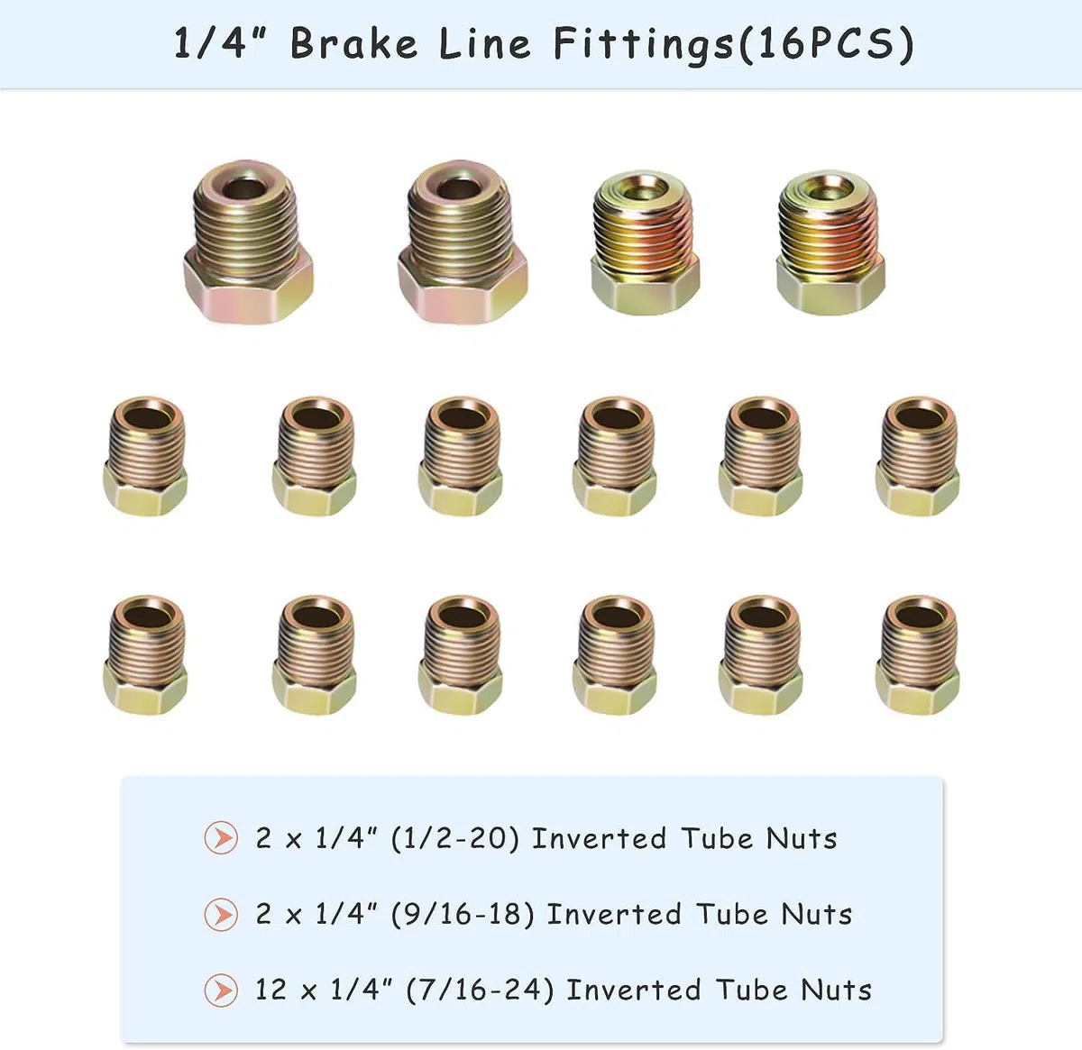 Tubo de Freno Recubierto de Cobre 25 Pies 1/4" OD, Kit de Línea de Freno General para Automóviles de 7,62m con 16 Tuercas Accesorios por Poweka