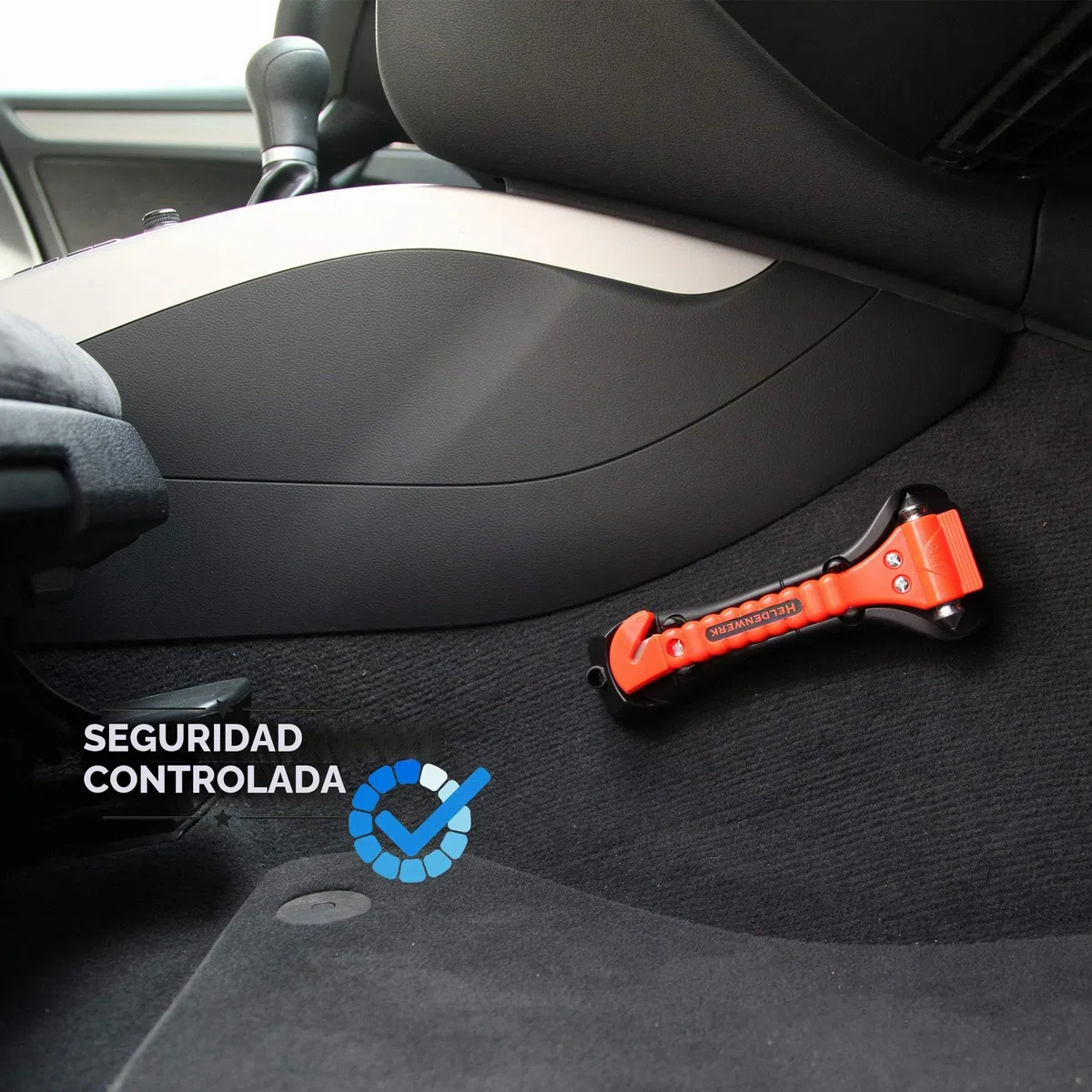 Heldenwerk 2 Piezas Martillo de emergencia coche con cortacinturones - Rompe Cristales y Cinturones con puntas endurecidas - Martillo seguridad coche