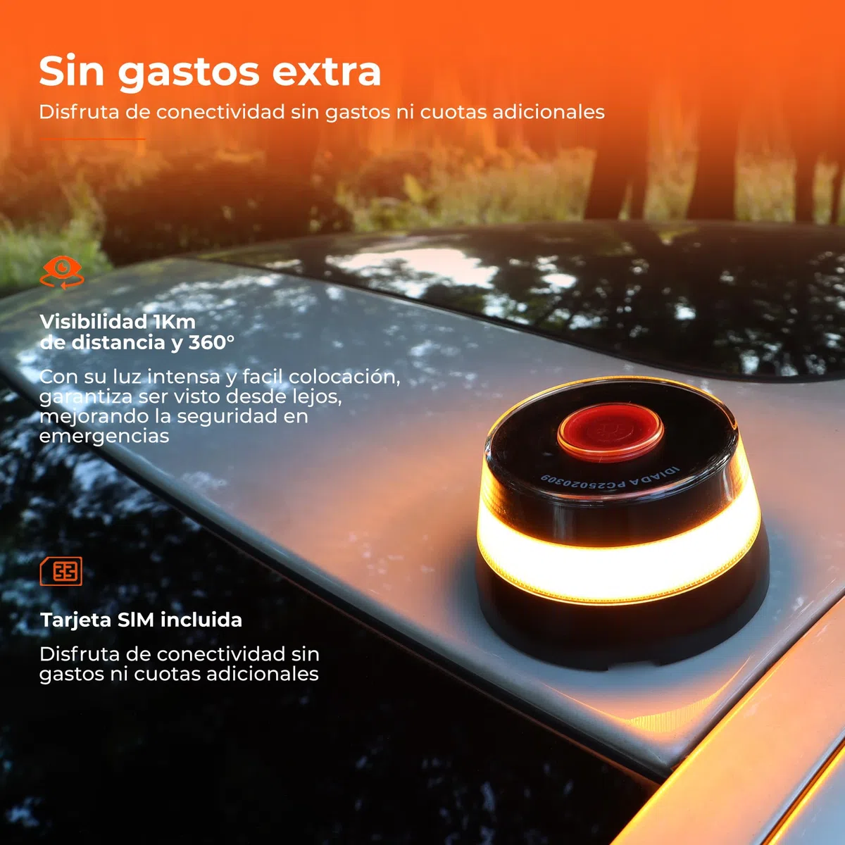 Luz Emergencia Coche Homologado DGT |Baliza V16 Homologada DGT con Geolocalización | Luz avería coche [Visibilidad 1 Km] Baliza V16 con GPS,1 Unidad（3 Pilas AA Incluidas）