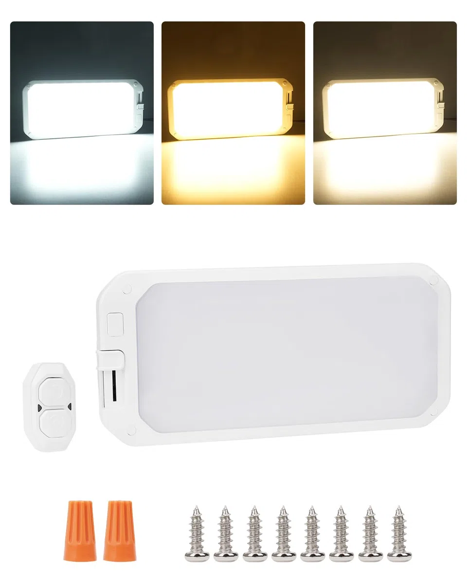 SUPAREE Luces de Techo Autocaravana Lampara LED 12V con Interruptor Luces LED 12V Caravana Interior con Control Remoto 3 Colores Regulable 2900K-6500K para Caravanas Coche Furgoneta