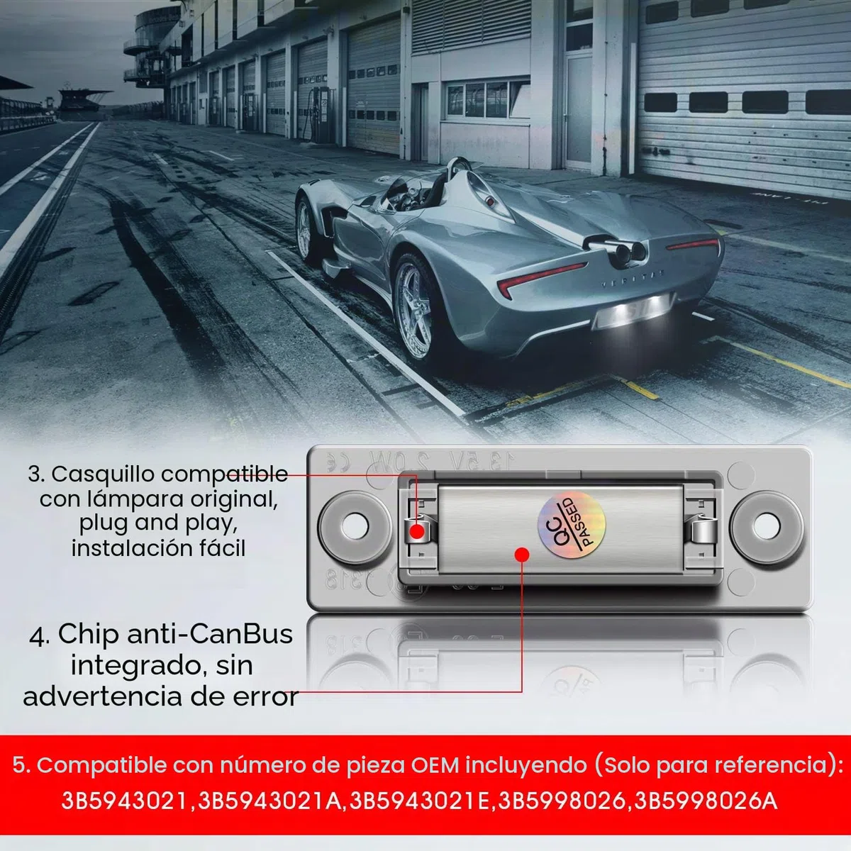 WinPower LED Luces matrícula Lámpara Numero plato 6000K Blanco Compatible con Passat B5.5/B6 Caddy MK3 Golf5 plus Jetta/Syncro MK5 Transporter T5 Touran1 Superb1 3U B5 etc., 2Pcs