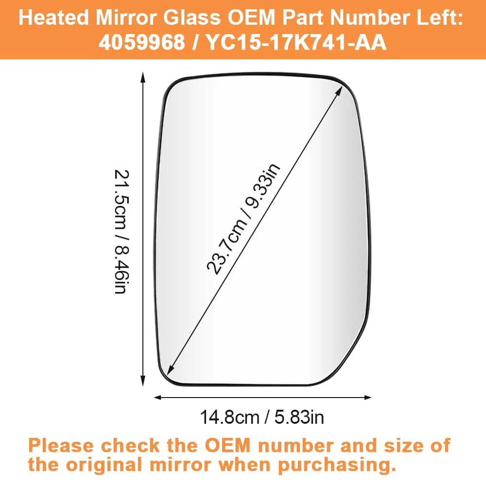 SENZEAL Cristal de Retrovisor para Ford Transit MK6 MK7 2000-2013 Calefactable Superior Izquierda 4059968 YC15-17K741-AA (Superior Izquierda)