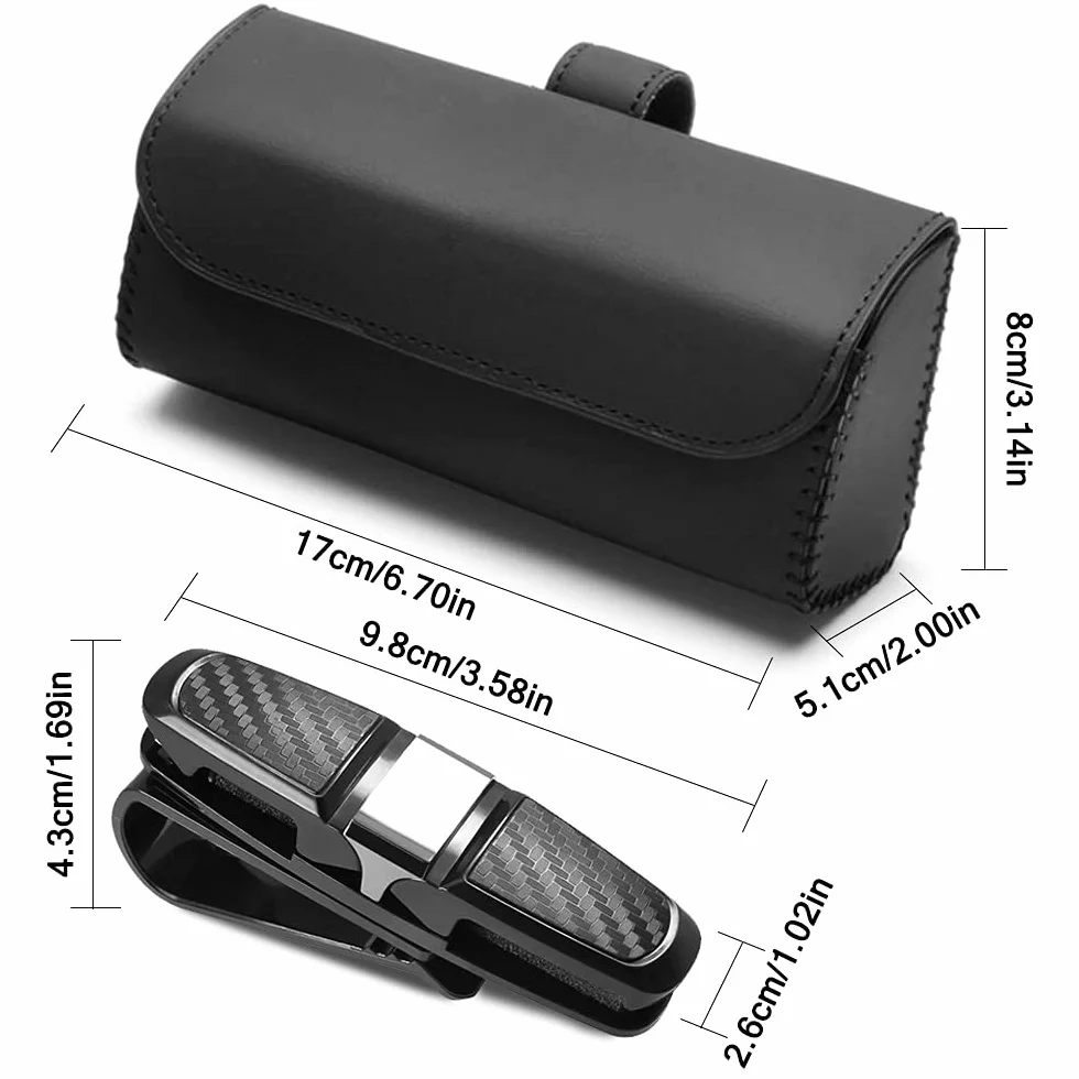 Caja organizadora de Gafas y Soporte para Gafas, Clip para Visera de Coche, Funda de Almacenamiento de Cuero para Gafas de Sol, Soporte para Gafas de Sol con Clip para Tarjeta