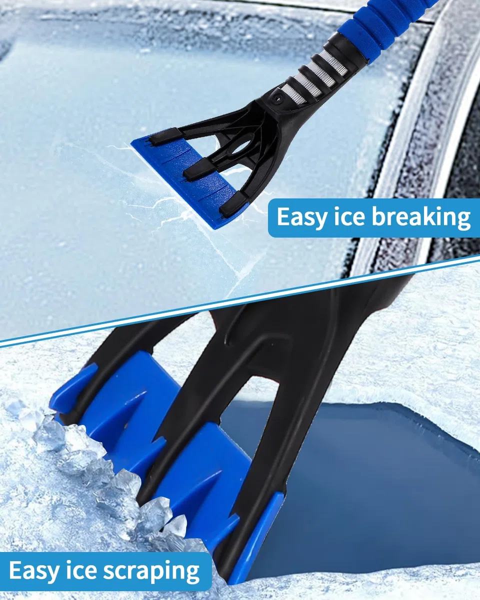 Rascador de hielo para coche con escoba, cepillo de nieve para automóvil, rascador de hielo duradero con mango de espuma ergonómico 2 en 1, cepillo de nieve desmontable para coche, camión y SUV