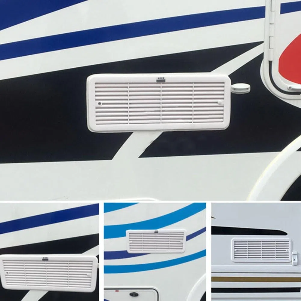 Rejilla de montaje de ventilación de refrigerador para Thetford 62445480 483 x 186 mm, material ABS blanco y negro para sistema de refrigeración de caravana, autocaravana RV (blanco)
