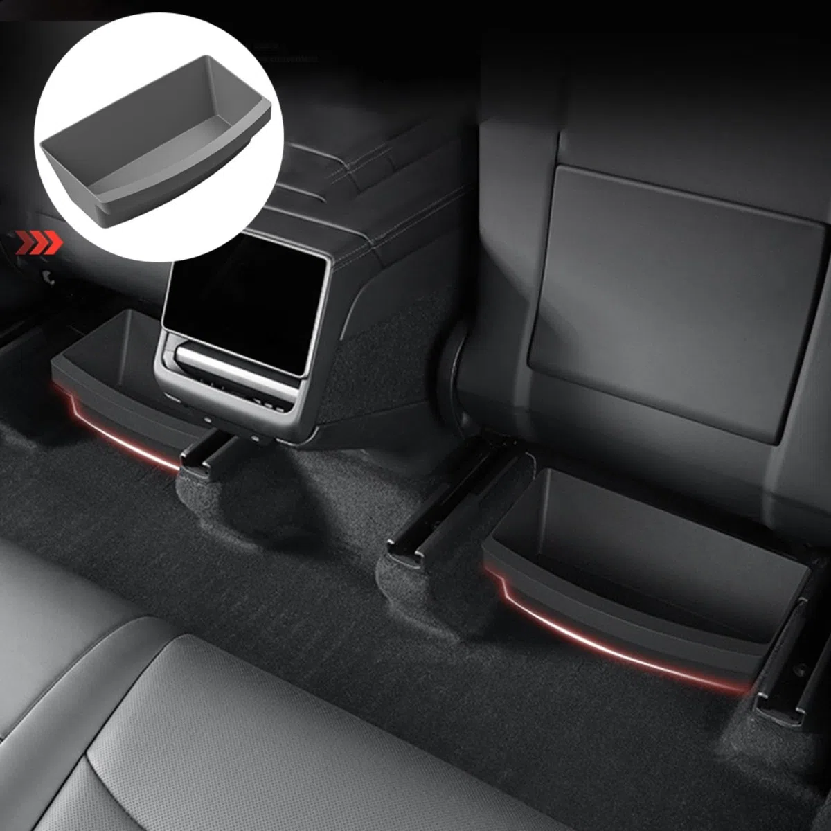 Caja de almacenamiento para cajón de asiento delantero Tesla Model Y 2025, almacenamiento bajo el asiento, organizador interior de TPE, color negro, 36 x 16,4 x 9,5 cm