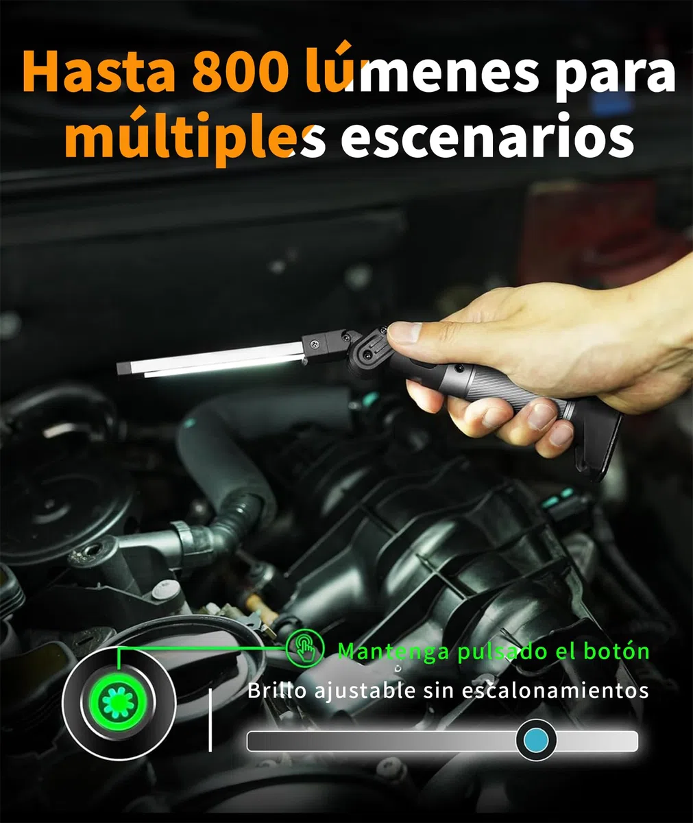 HOTLIGH Linterna Taller - 800 Lúmenes Linterna LED Recargable con Diseño Plegable Multifuncional, 2200 mAh Luz Portatil LED Bateria, 3 Modos de Iluminación Luz Recargable, 1 Paquete