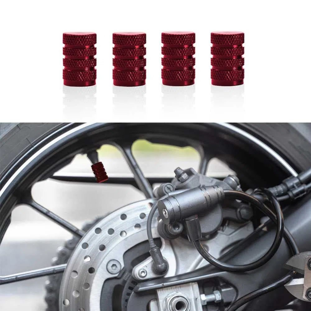 OcioDual 4 Tapones Metálicos Circular Color Rojo para Ruedas Válvulas Americana Coches Motos Motocicletas Tapón de Protección Neumaticos con Válvula Coche Moto Moticicleta