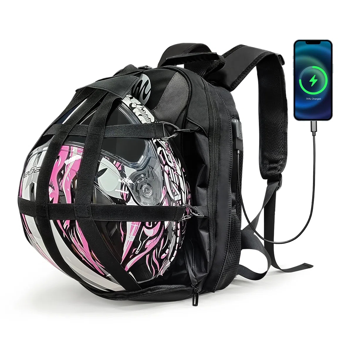 Moman BM1 Mochila Moto Impermeable con Puerto USB, Bolsa Casco Moto Grande 40L, Mochila Portátil con Soporte para Casco, Accesorios Motocicleta para Hombres y Mujeres
