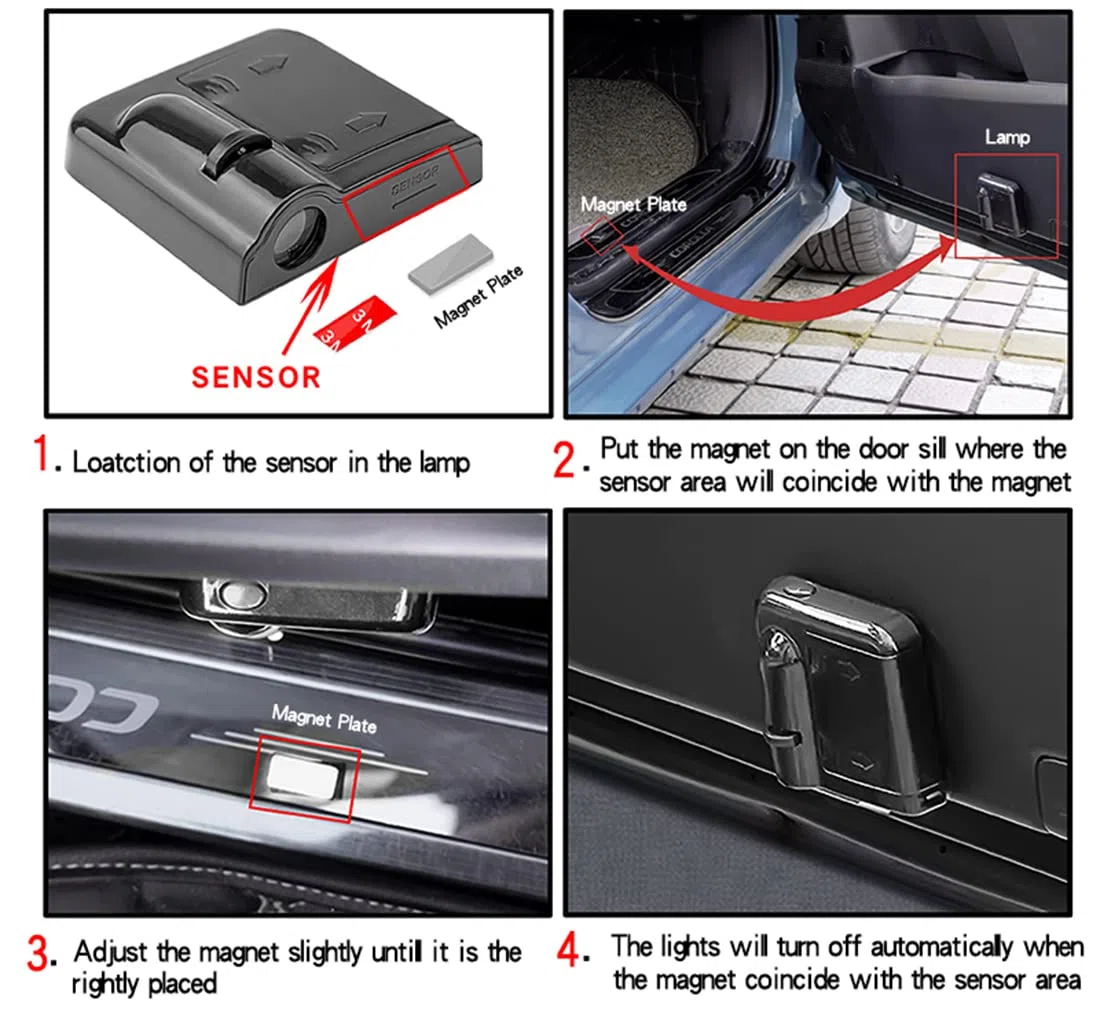 2 Piezas Luz del Proyector del Coche, Tu Logo Proyector para Coche LED Luz de Puerta,Proyector de Puerta HD,Luz LED de Bienvenida (bat)