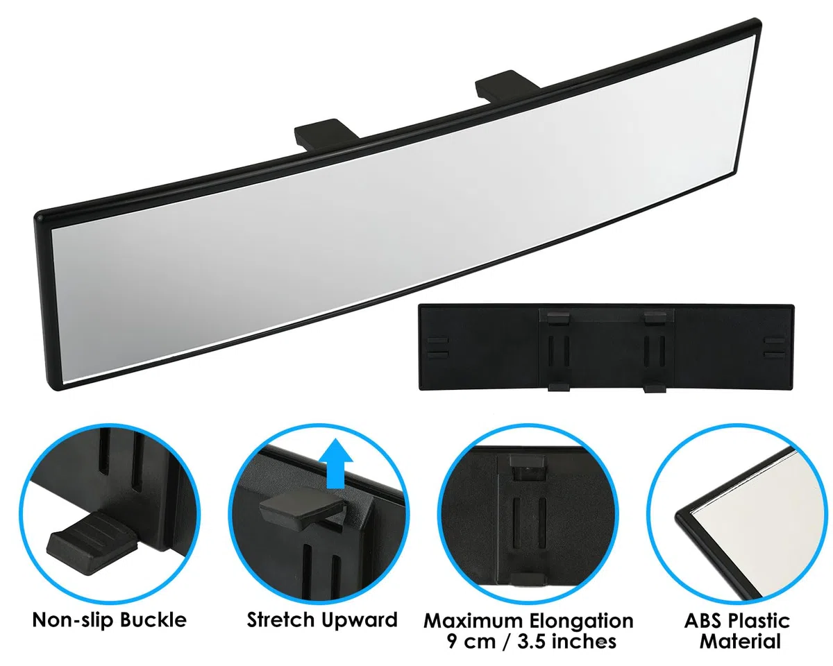 ds. distinctive style Espejo retrovisor ancho Clip On 12 pulgadas universal panorámico convexo espejo interior con gran angular