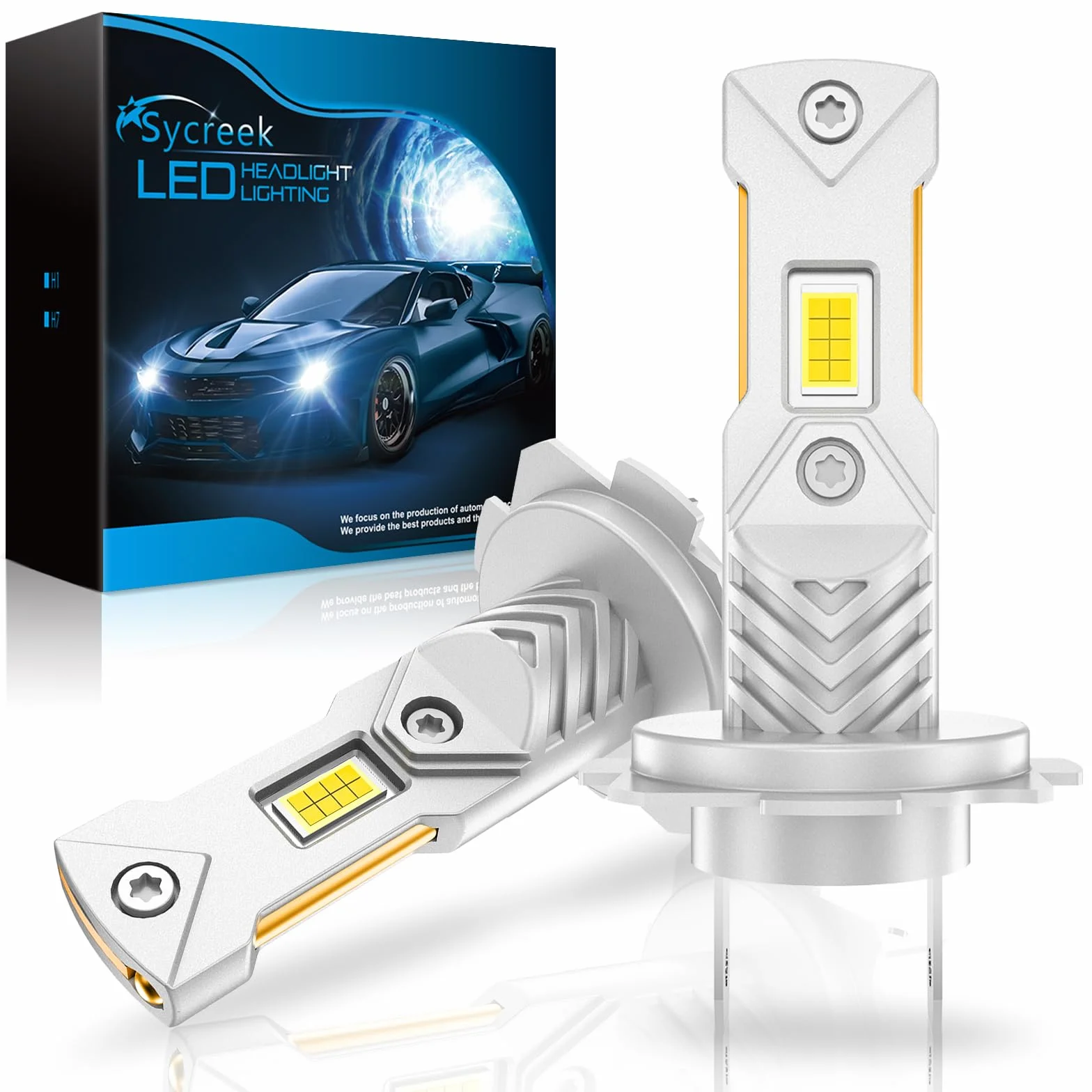 Sycreek Bombilla H7 LED,30000LM 600% Super Bright 6500K Blanco, para Faros Delanteros y Faros Antiniebla de Coche,Mini Tamaño1:1 Reemplazo Lámparas Halógeno