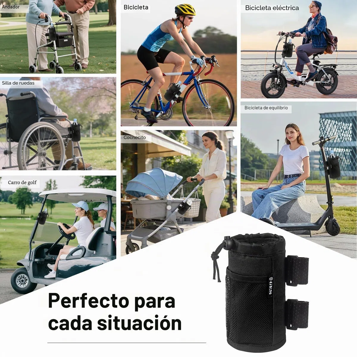 GES UTV - Portatazas de 2 Unidades con Bolsillo de Malla y Cierre de Cable, Accesorios para ATV, Cochecito, Silla de Ruedas, Scooter, Barco y Carrito de Golf