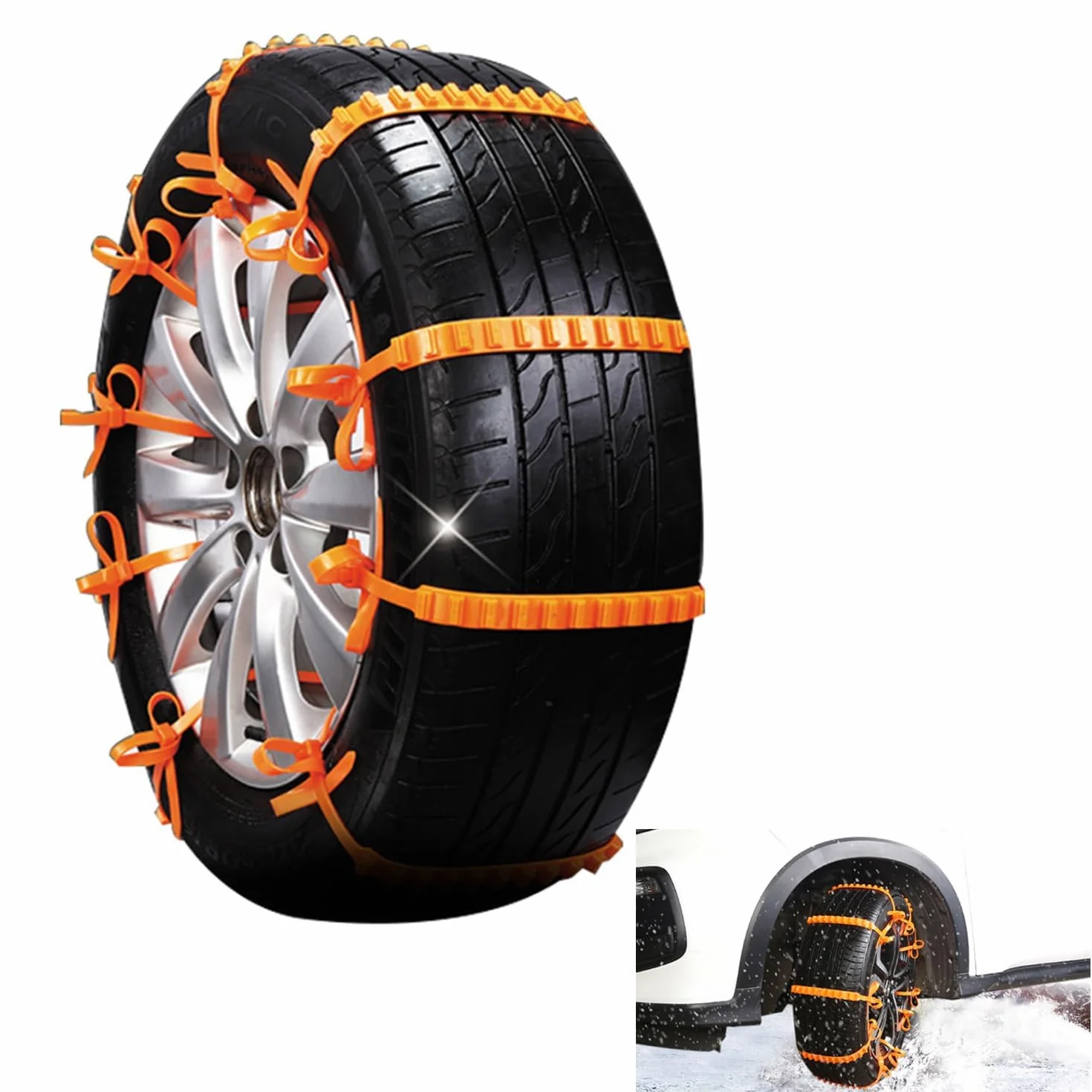 10PCS Cadena de Nieve para Coche, Cadenas Antideslizantes para Neumáticos de Nieve, Cadenas de Emergencia para Coche, Cadena de Seguridad Ajustables, Antideslizantes