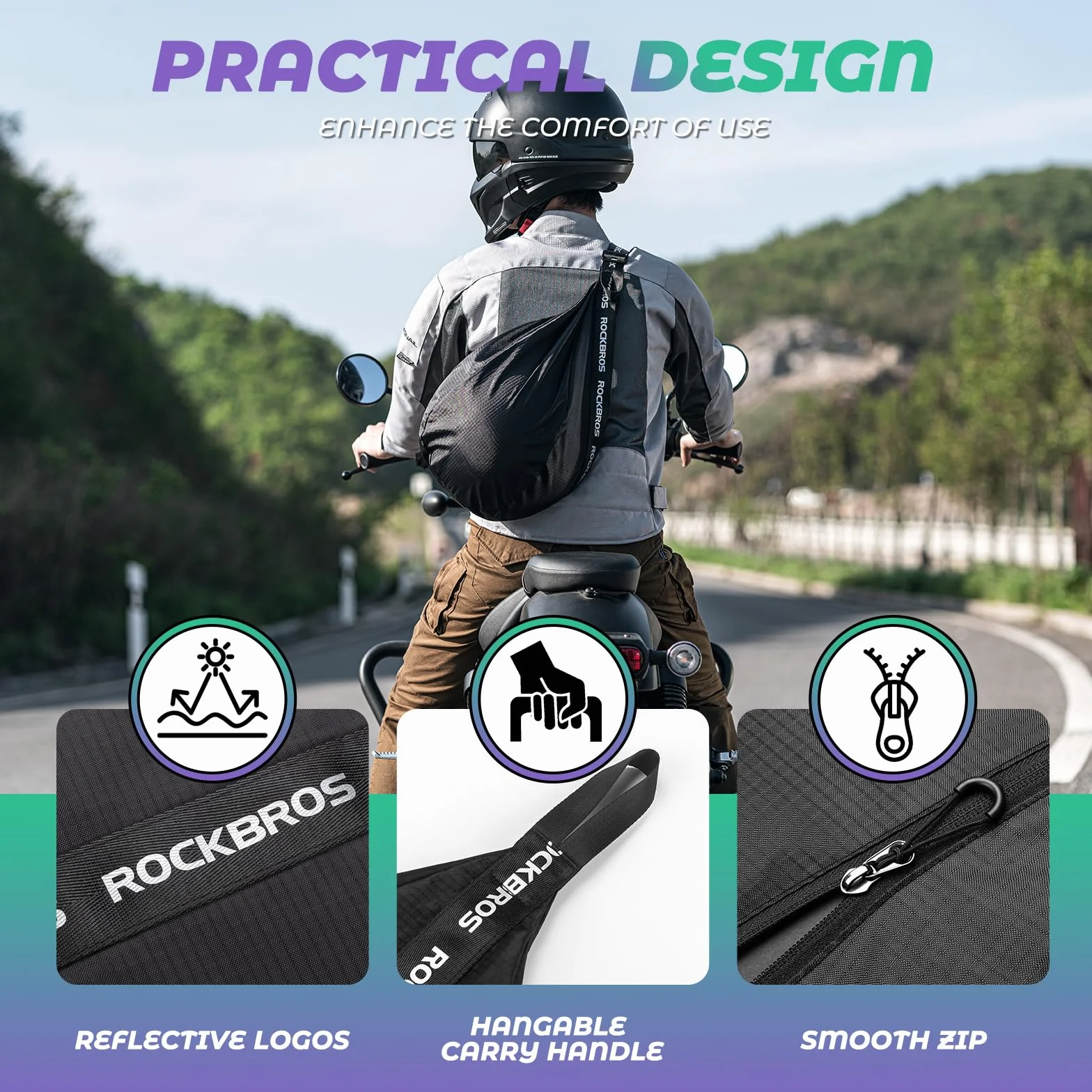 ROCKBROS Bolsa para Casco de Motocicleta, Bolsa Universal de Gran Capacidad 6-7L Bolso para Almacenamiento con Correa de Hombro para Casco de Moto Bicicleta Viaje