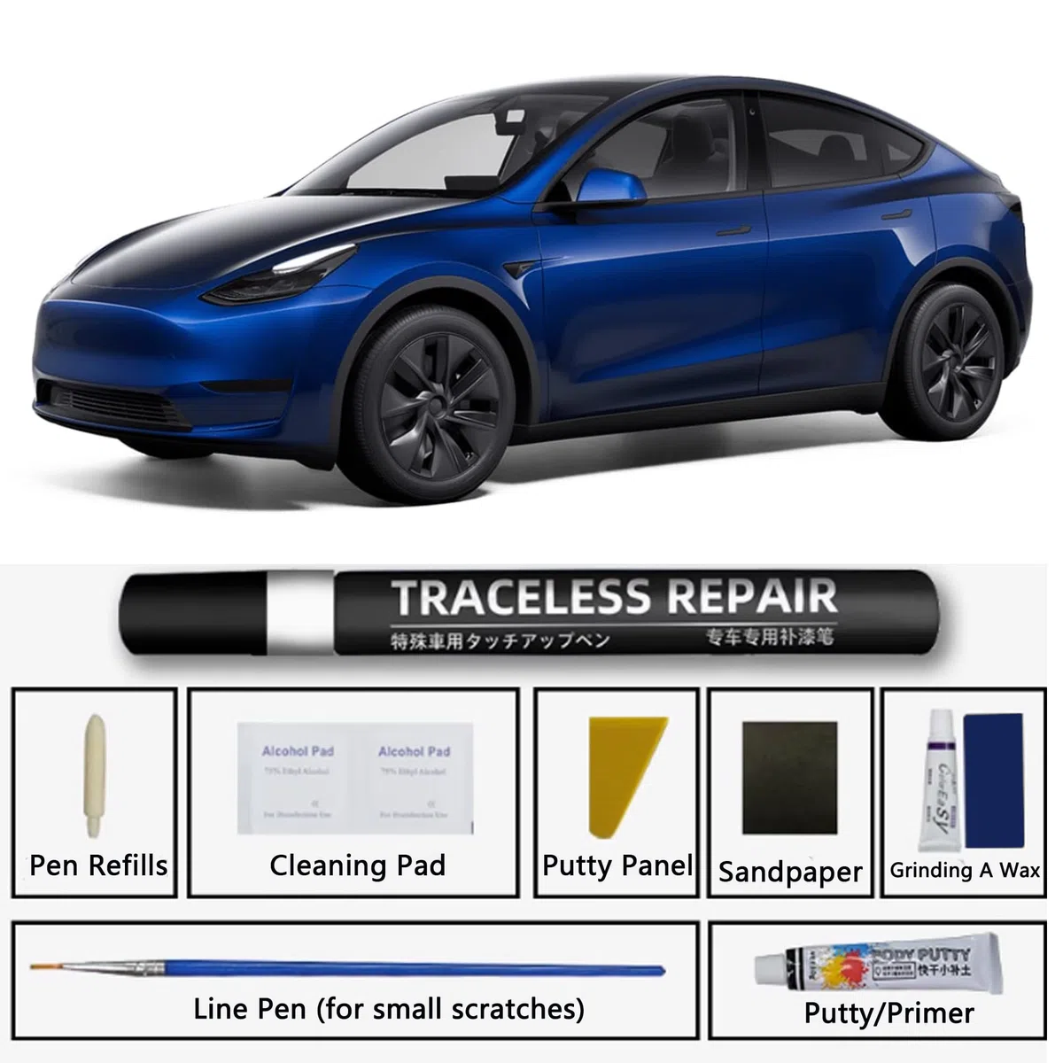 TOPABYTE Pintura Retoque para Tesla Model Y/3/S/X Lápiz de Retoque, Bolígrafo de Reparación Arañazos Coche para Tesla Highland Accesorios, Touch Up Paint Pen, Deep Blue Metallic - PPSB