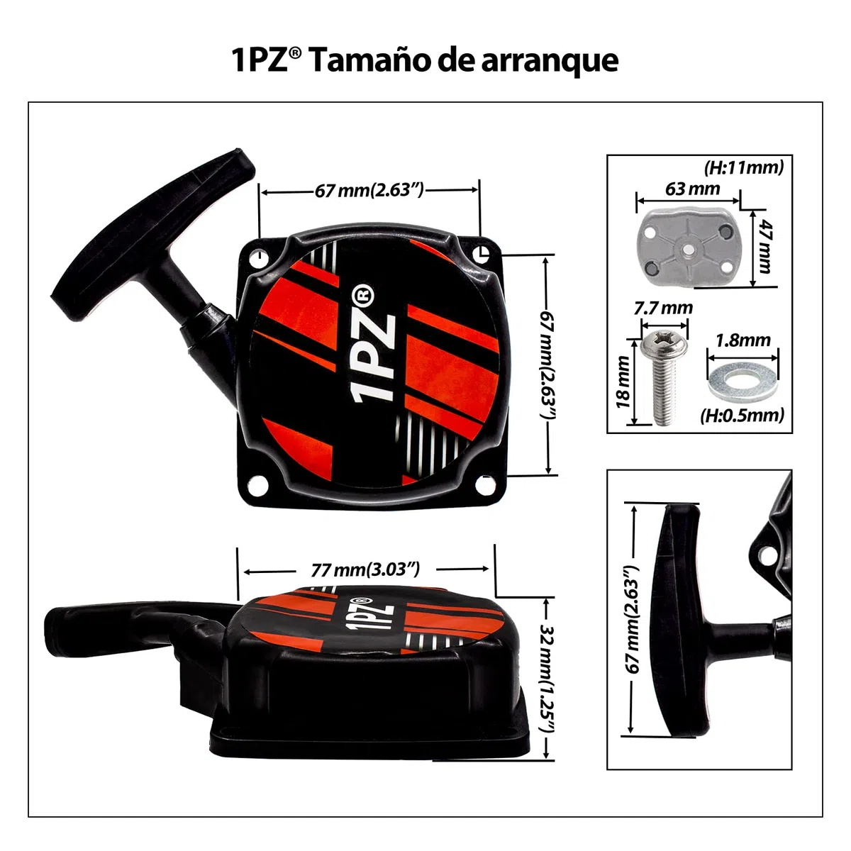 1PZ SP1-33L Arrancador de Retroceso Universal para 33cc 43cc 47cc 49cc Cortacésped Motor Desbrozadora Taladro de Tierra Pocket Dirt Bike Gas Scooter Mini Chopper