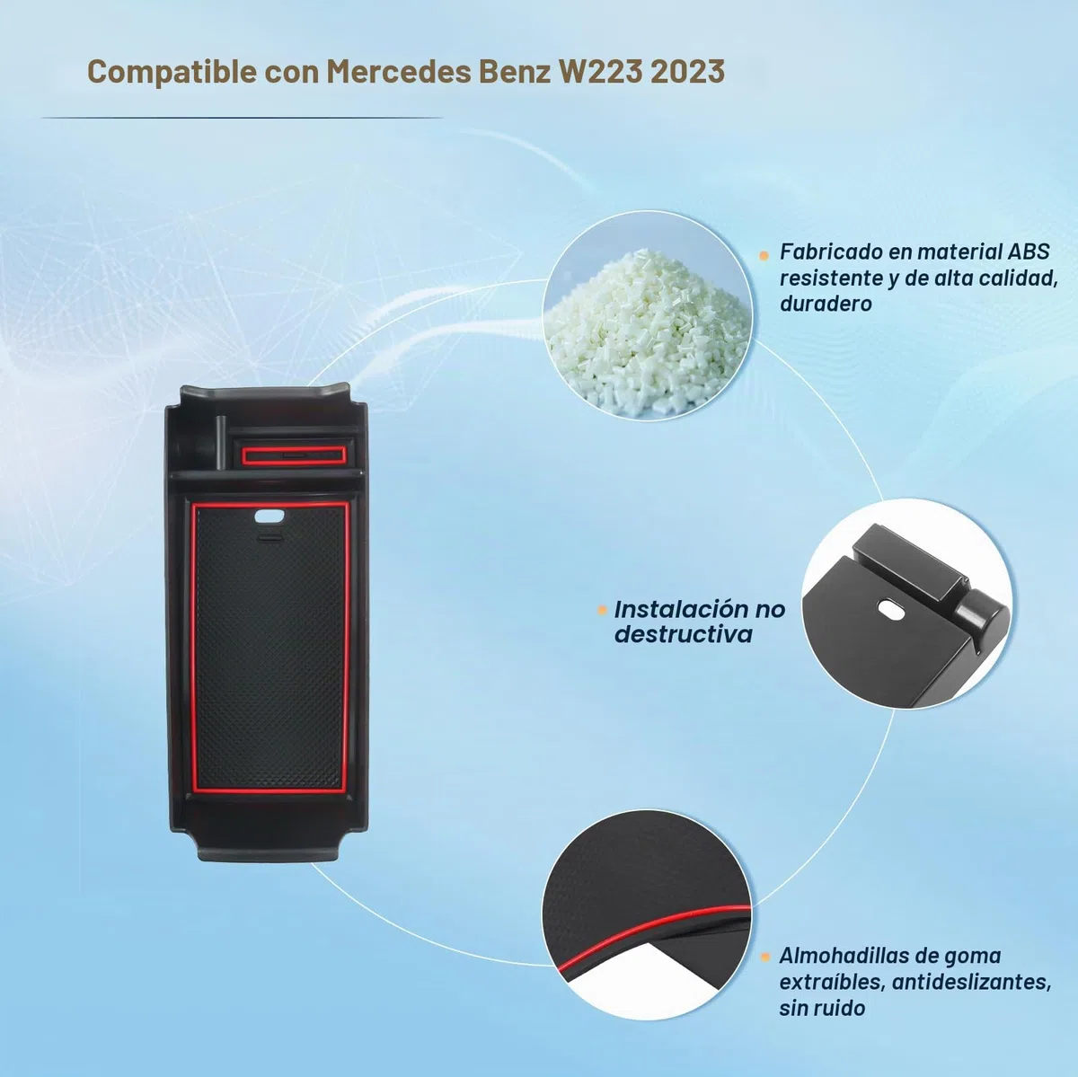 BIXUAN Compatible con Mercedes Benz Clase A W177 V177 Clase B W247 2019-2024 GLA H247 X247 EQA EQB C118 Consola Central Caja de Almacenamiento Compartimiento Reposabrazos Organizador Bandeja