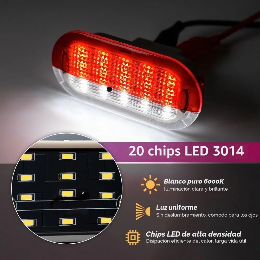 Luces de Cortesía LED para Puerta de V.W Golf MK3 MK4 Jetta Beetle Tou.ran Polo Vento Octavia Seat, Accesorios de Lámpara de Zona de Pasos Blanca/Roja de Seguridad, 2 Piezas