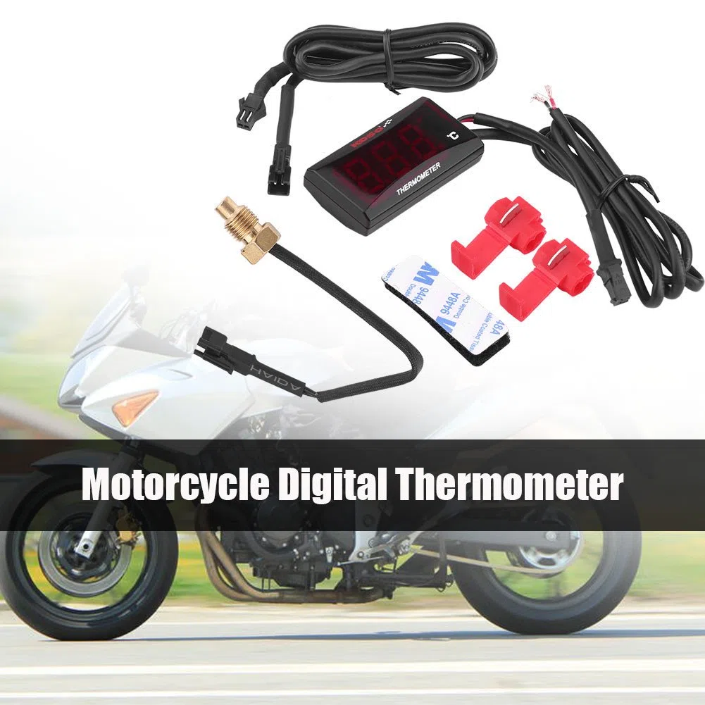 Yctze Termómetro universal para motocicleta de 12 V, 0-120 ℃ Termómetro digital para motocicleta Luz de fondo LED Medidor de temperatura del agua para scooter de carreras